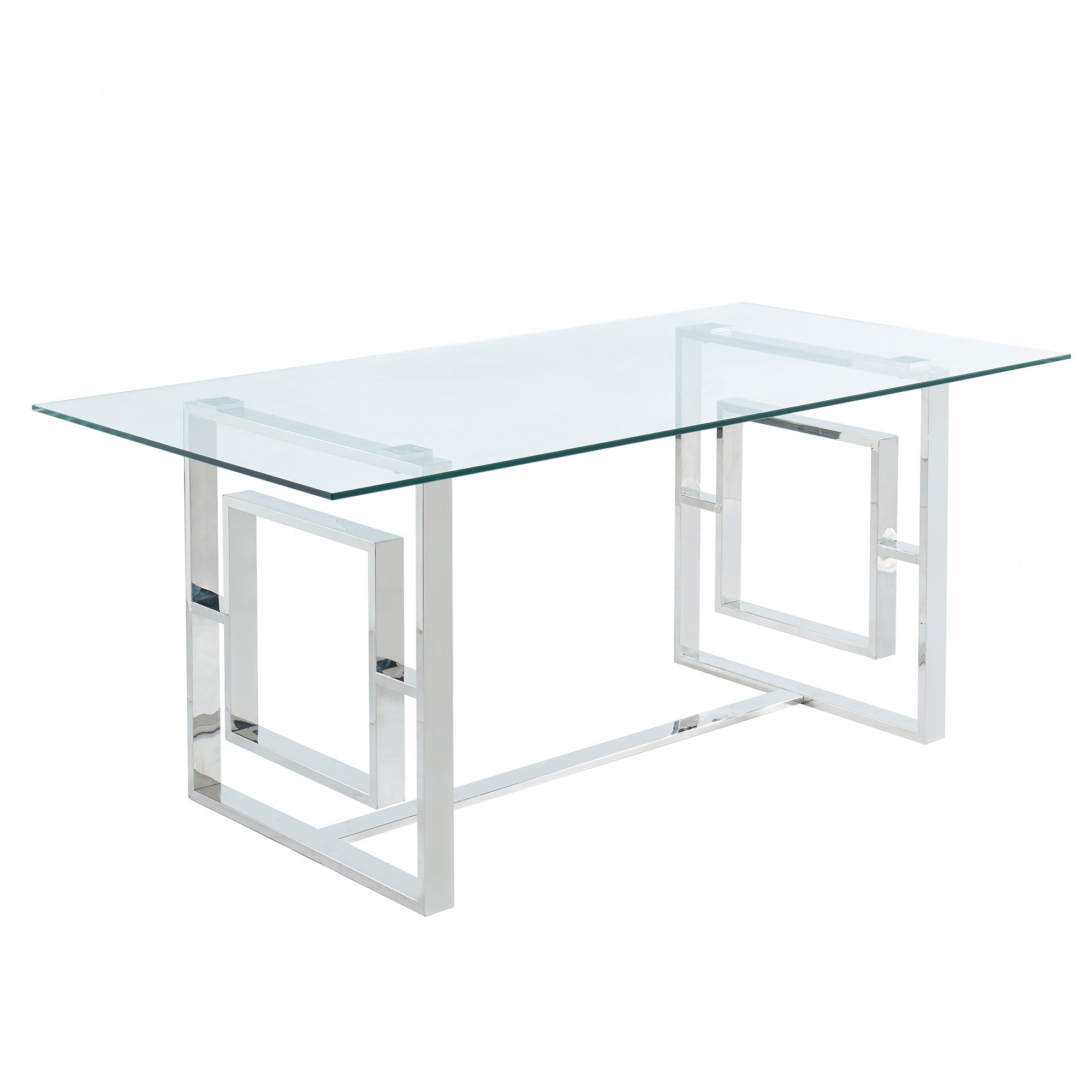 EROS-71" DINING TABLE-SILVER & GLASS
