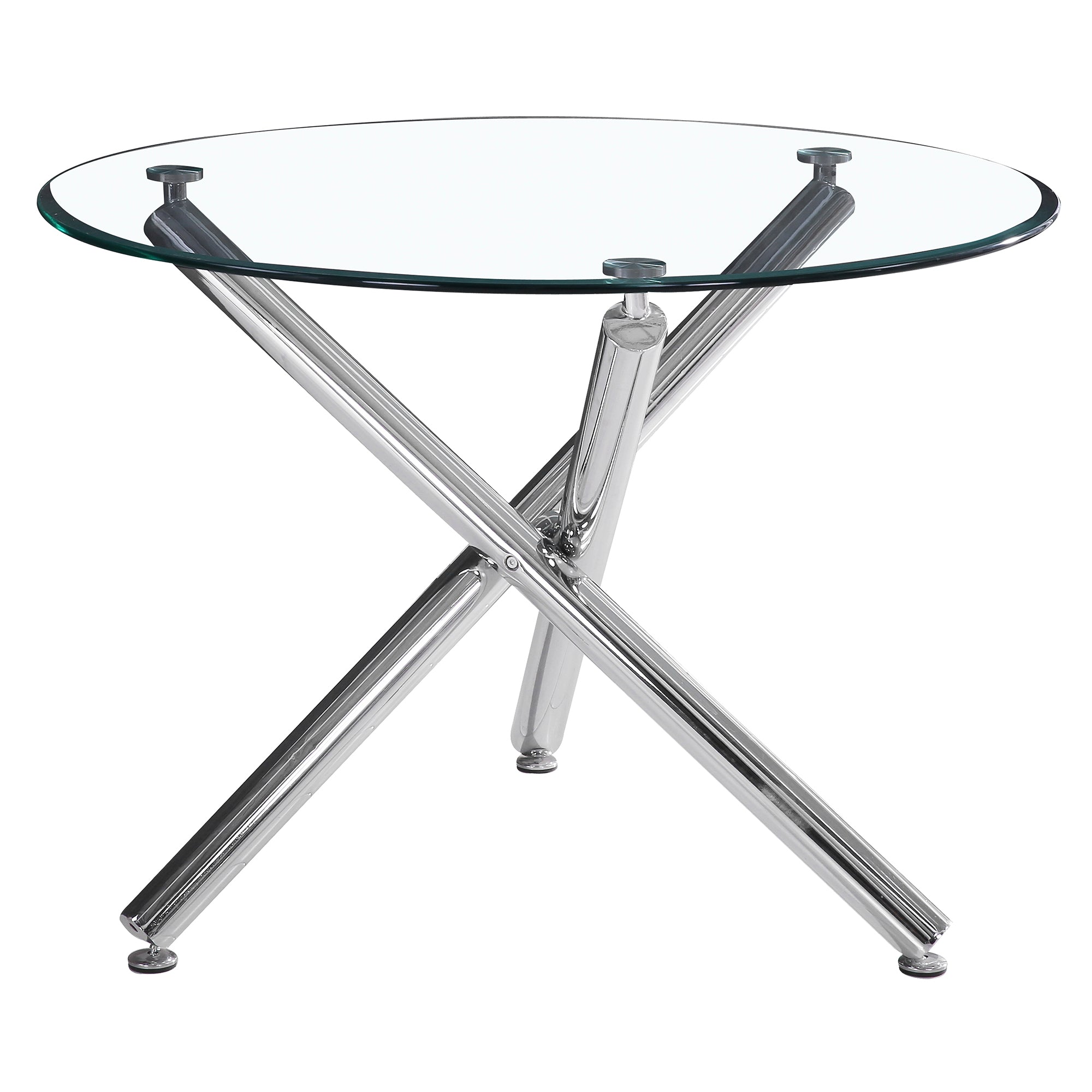 SOLARA II-DINING TABLE, 40"DIA - CHROME / MAXIM BLACK CHAIRS - 5PC DINING SET