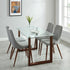 FRANCO 55" WALNUT & GLASS DINING TABLE / CORA GREY CHAIRS - 5PC DINING SET