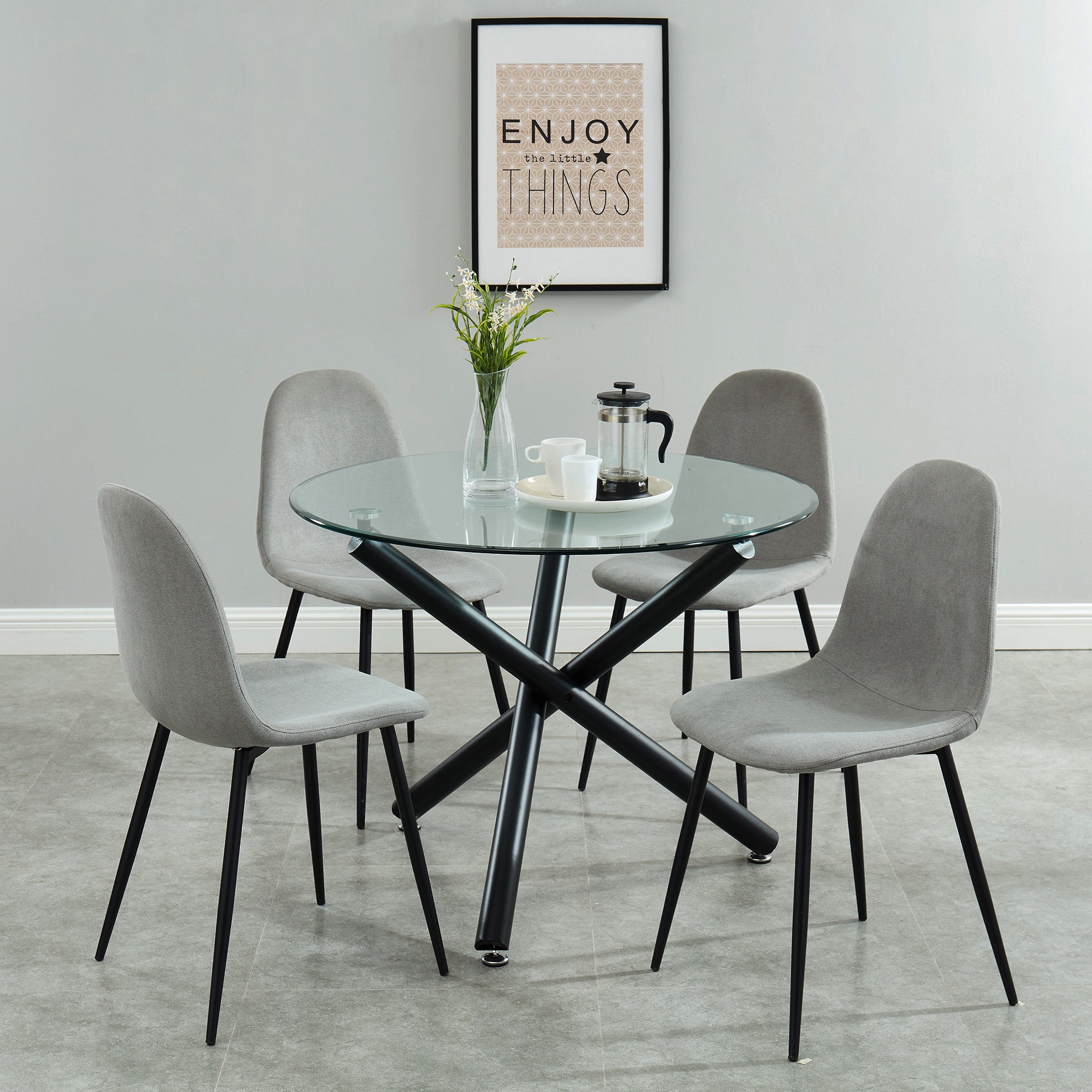 SUZETTE-DINING TABLE, 40"dia-BLACK / OLLY GREY CHAIRS-5PC DINING SET