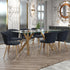 STARK 71" GLASS DINING TABLE GOLD / ORCHID BLACK CHAIRS - 7PC DINING SET