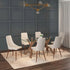 STARK 71" GLASS DINING TABLE WALNUT / CORA BEIGE CHAIRS -7PC DINING SET