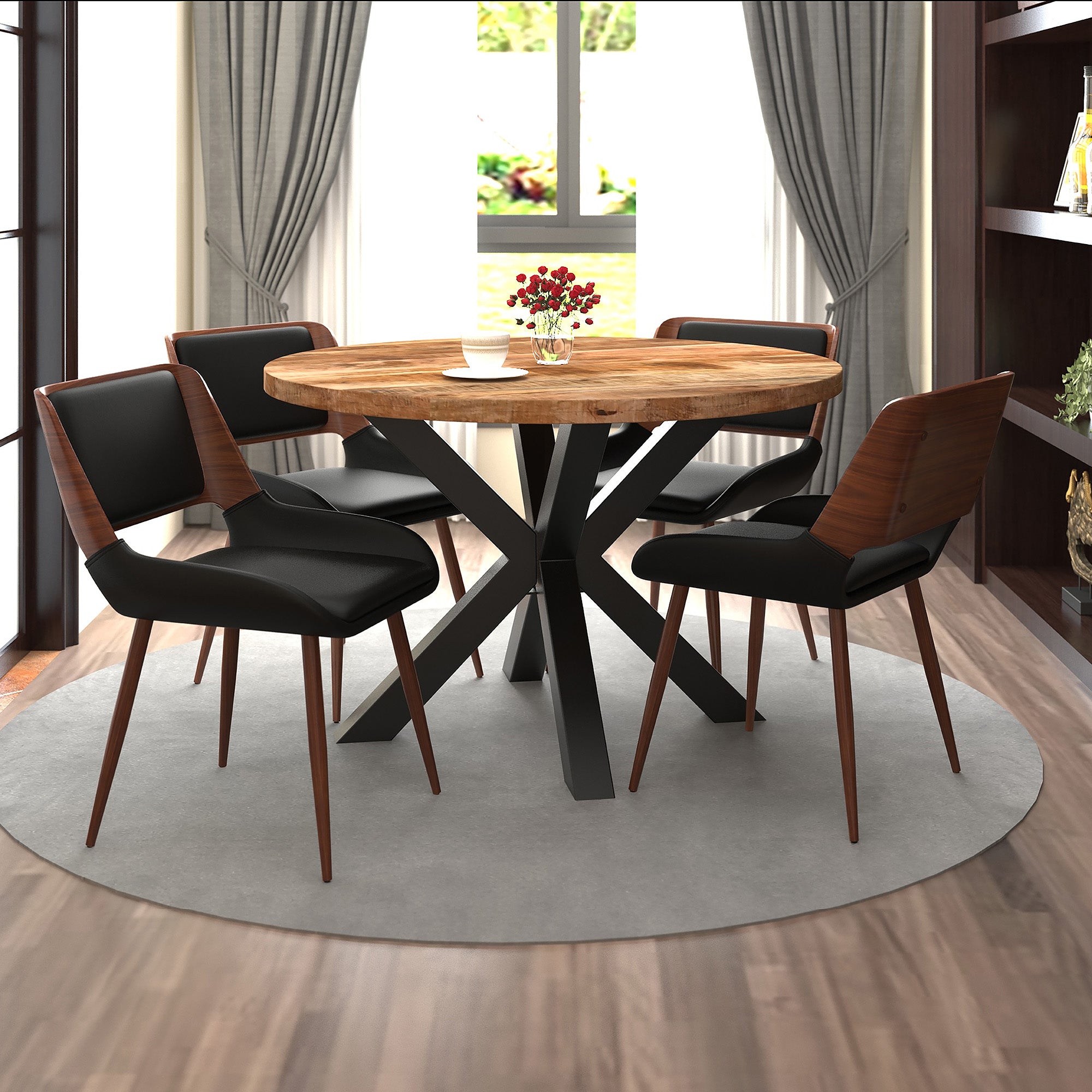 ARHAN NATURAL TABLE / HUDSON BLACK CHAIR - 5PC DINING SET