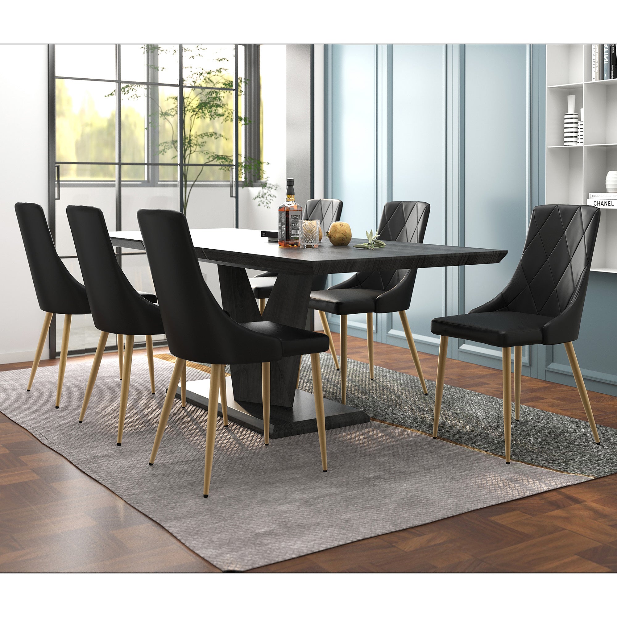 ECLIPSE EXTENSION DINING TABLE BLACK / ANTOINE BLACK CHAIRS - 7PC DINING SET