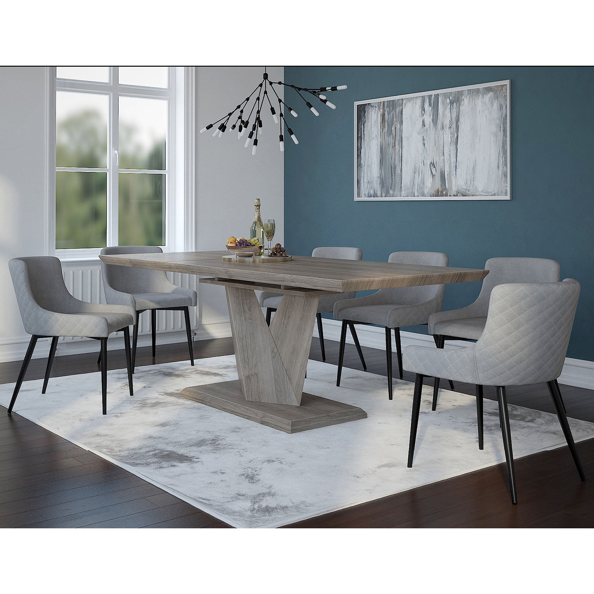 ECLIPSE EXTENSION DINING TABLE OAK / BIANCA GREY CHAIRS -7PC DINING SET
