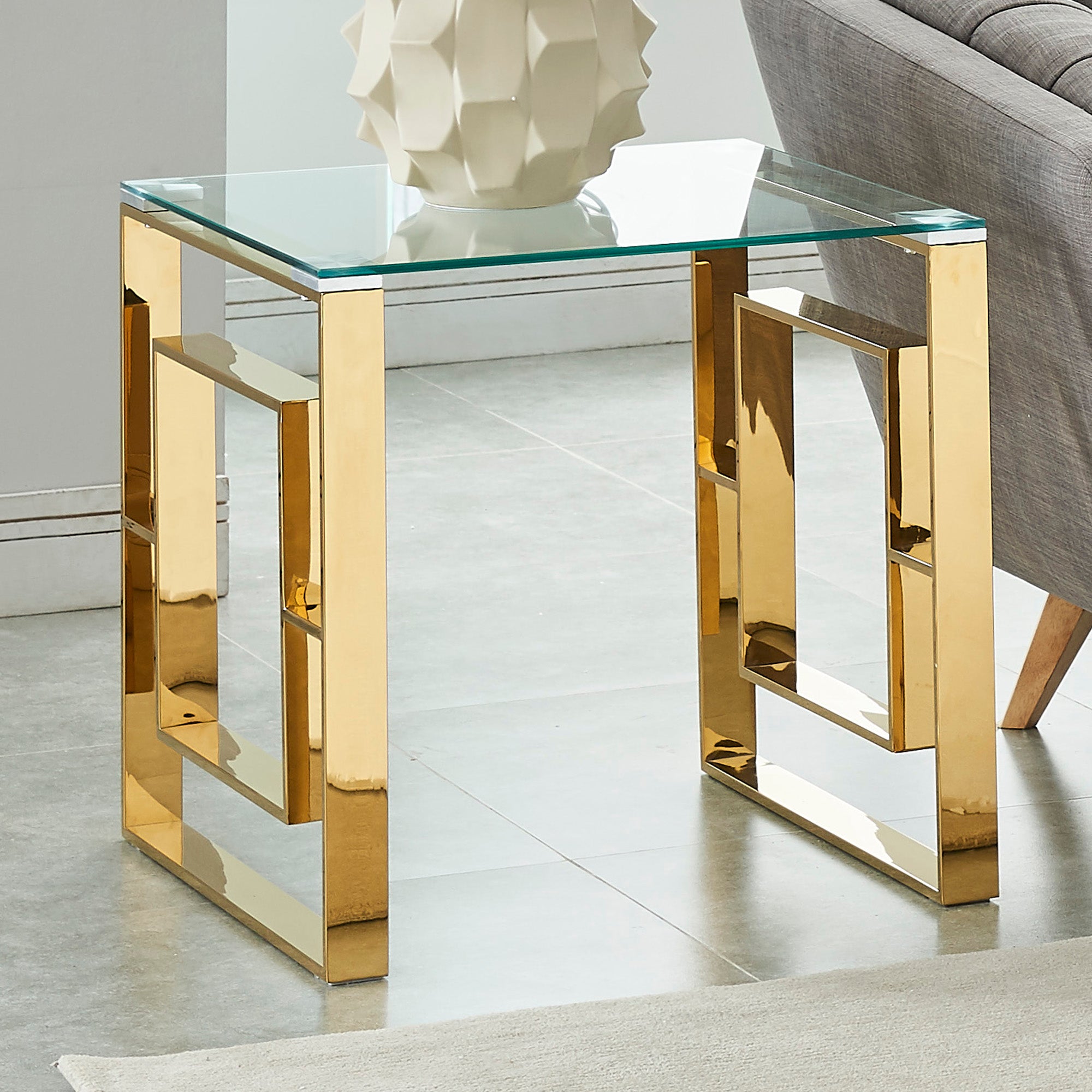 EROS ACCENT TABLE GOLD & GLASS