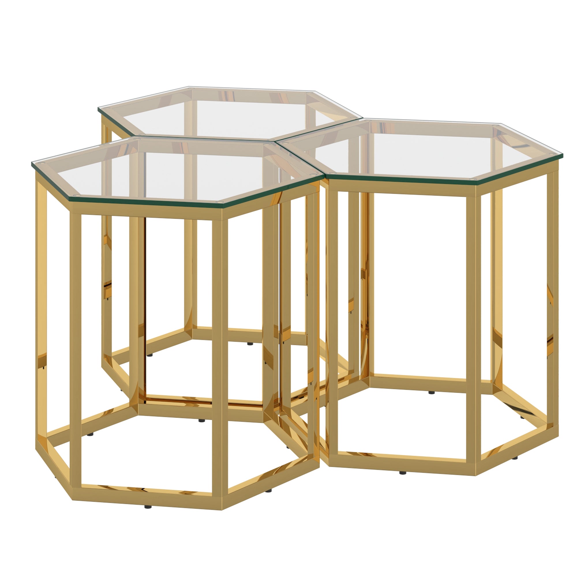 FLEUR-3PC ACCENT TABLE-GOLD