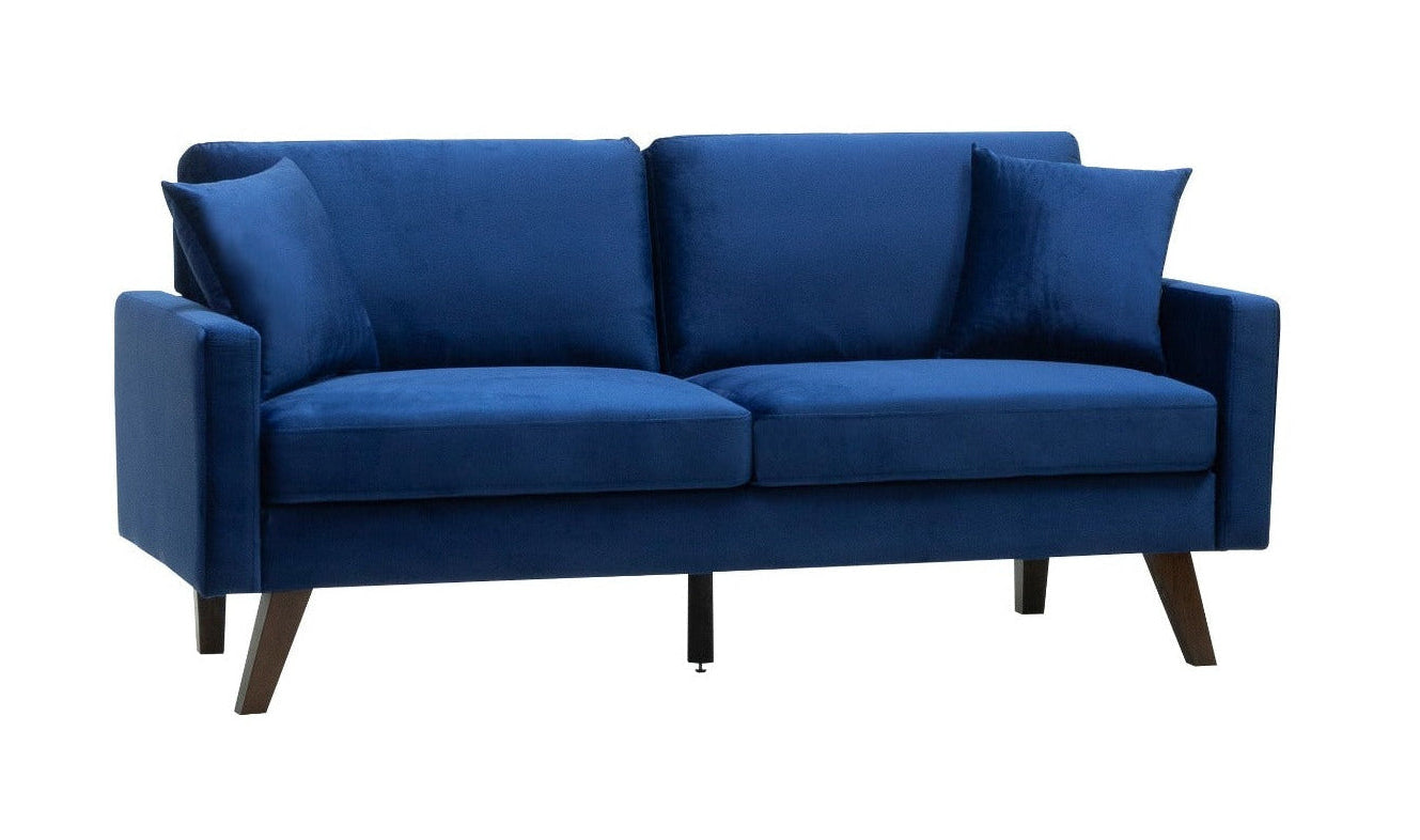 MZ-9044V Sofa, Blue, Velvet, Angled Brown Legs