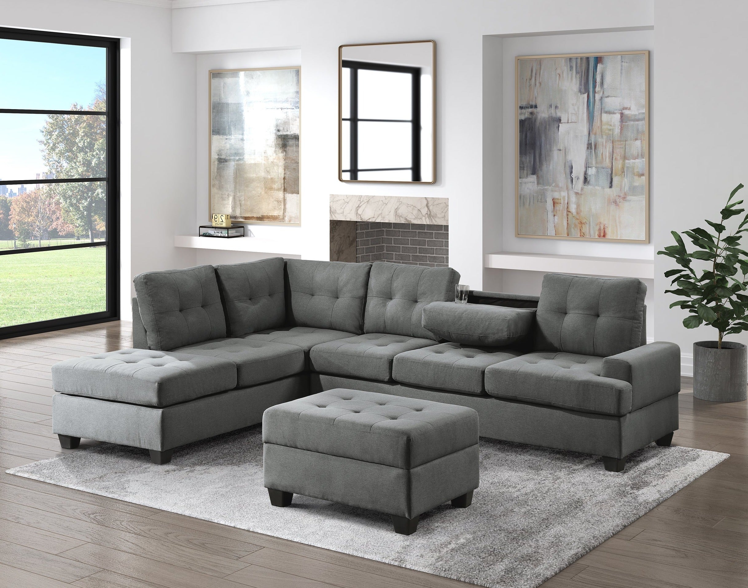 Sectional Sofa Reversible Chaise Dark Grey - MZ 9367DG
