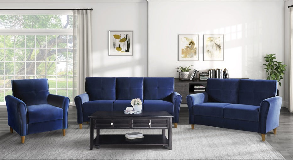 3Pc Sofa Set In Blue Velvet  MZ-649348