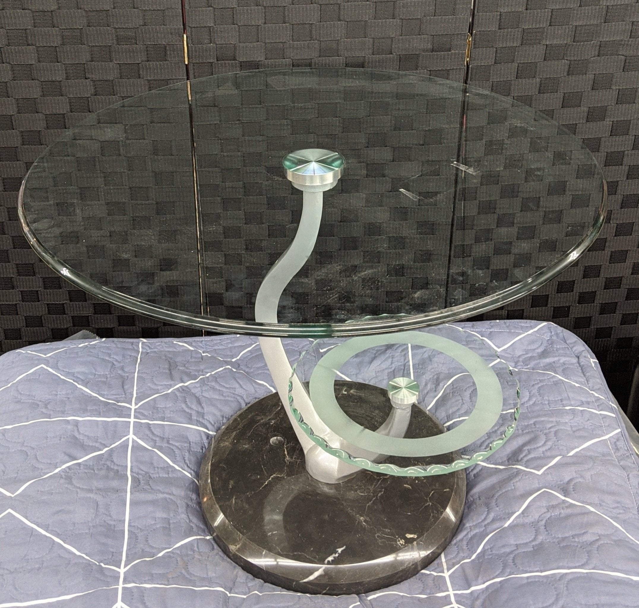 2 Tier Glass and Marble End Table - CLEARANCE