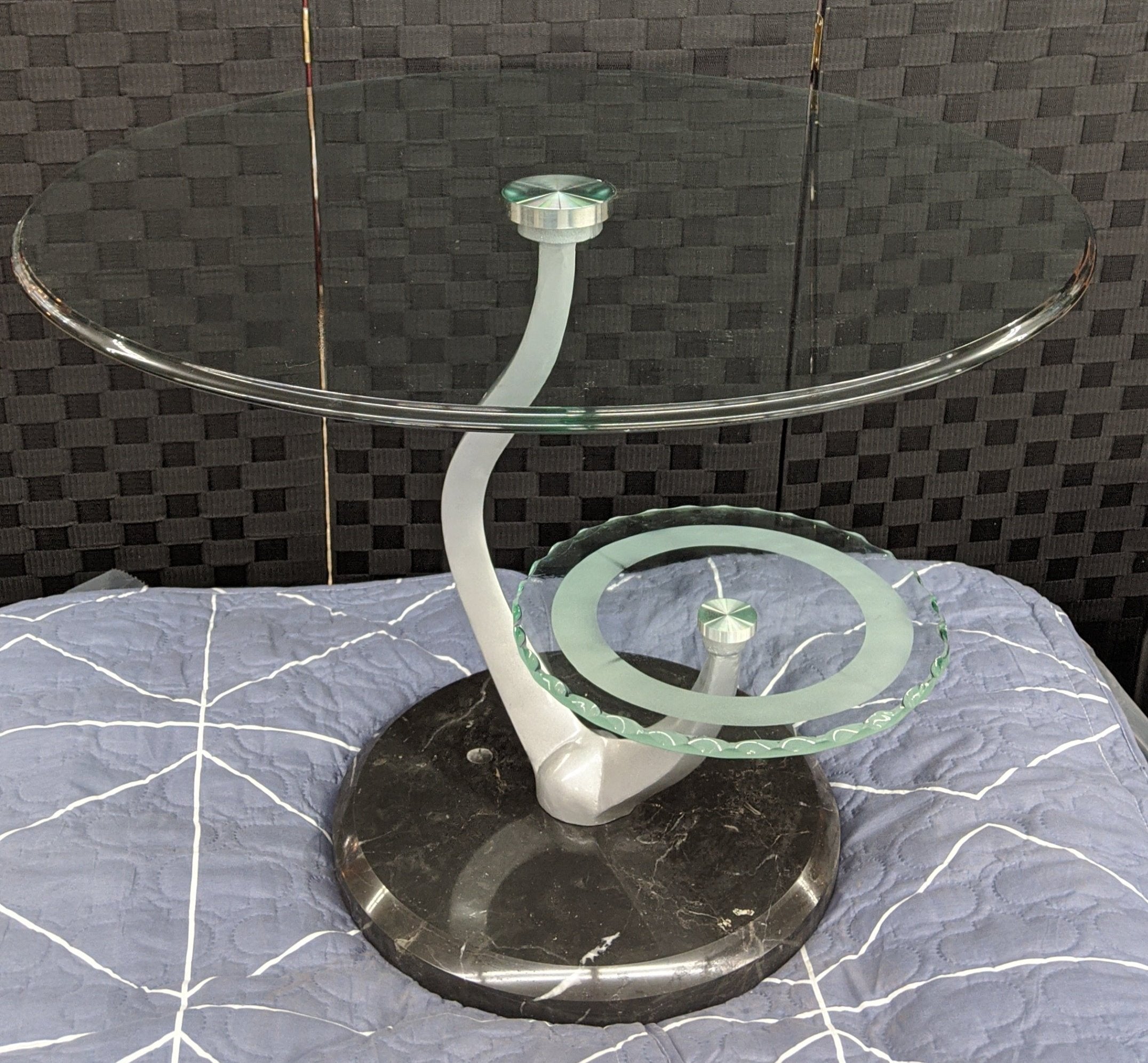 2 Tier Glass and Marble End Table - CLEARANCE