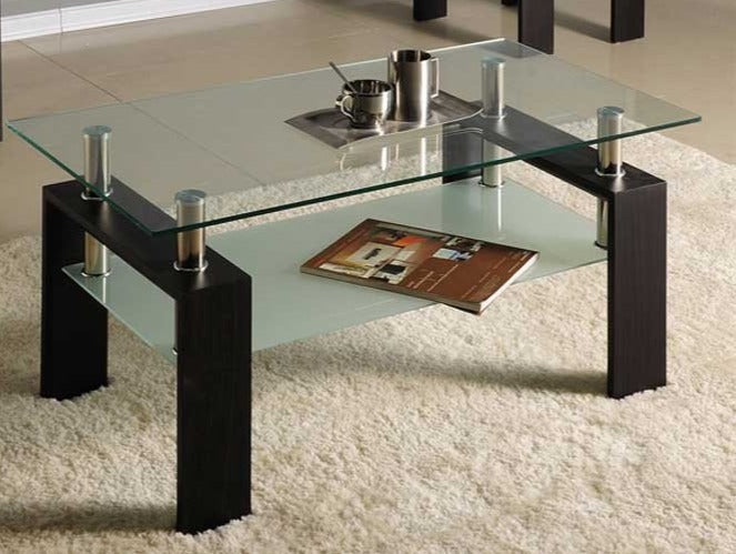 3 Pc Coffee Table Set with Espresso Base and Glass Top  IF-2048