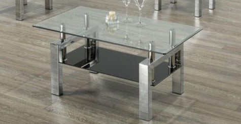 3 Pc Coffee Table Set with Chrome Base and Glass Top + Shelf  IF-2049