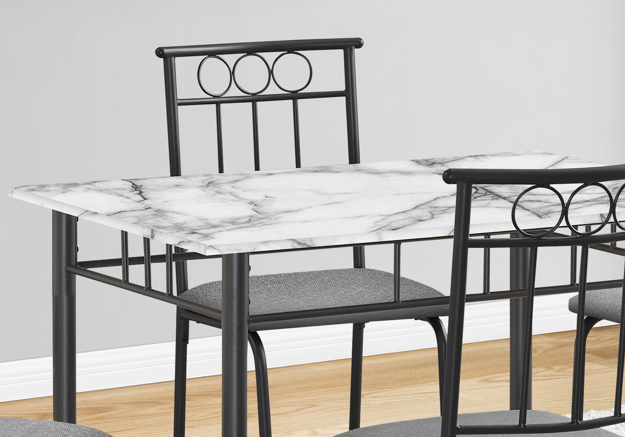 MN-131014    Dining Table Set, 5pcs Set, Small, 40" Rectangular, Kitchen, White Marble Look Laminate, Black Metal, Contemporary, Modern