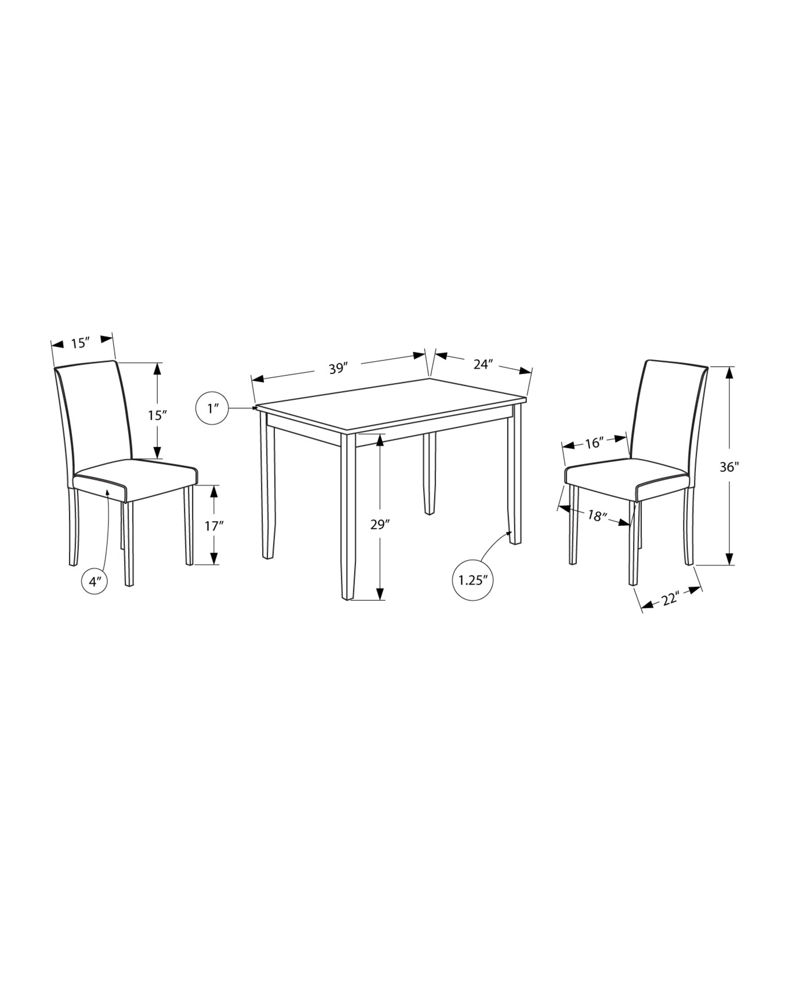 MN-121015    Dining Table Set, 3Pcs Set, Wood, Small, 39" Rectangular, Kitchen, Wooden, Laminate, Dark Brown, Contemporary, Modern