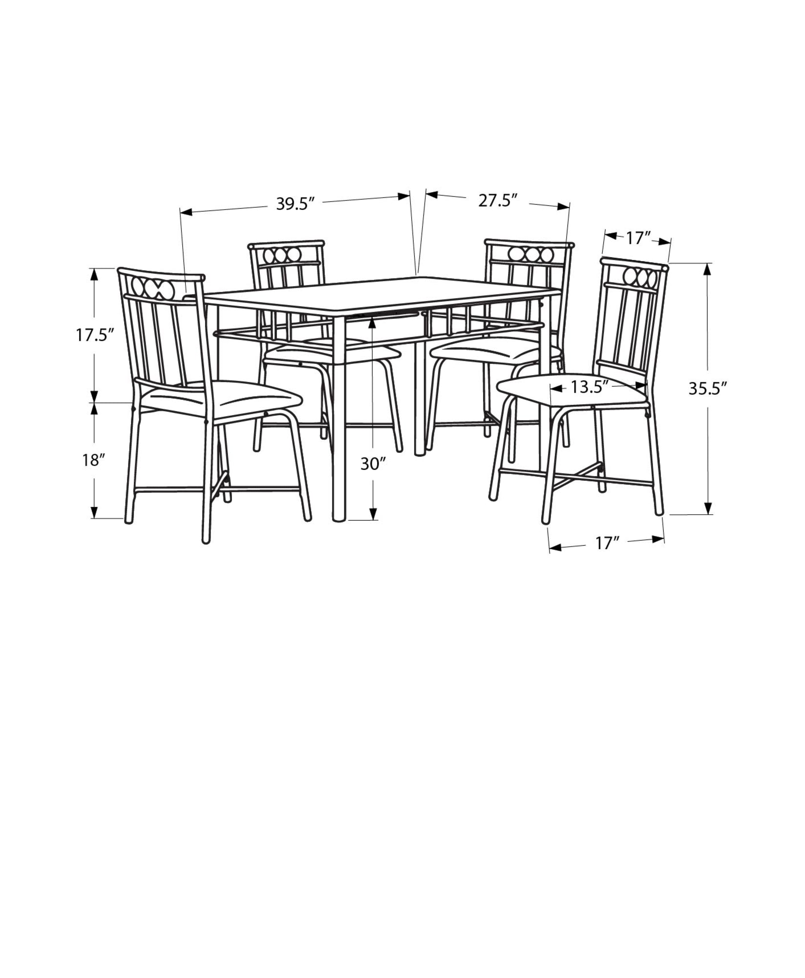 MN-141018    Dining Table Set, 5Pcs Set, Metal, Small, 40" Rectangular, Kitchen, Metal, Laminate, Black, Contemporary, Modern