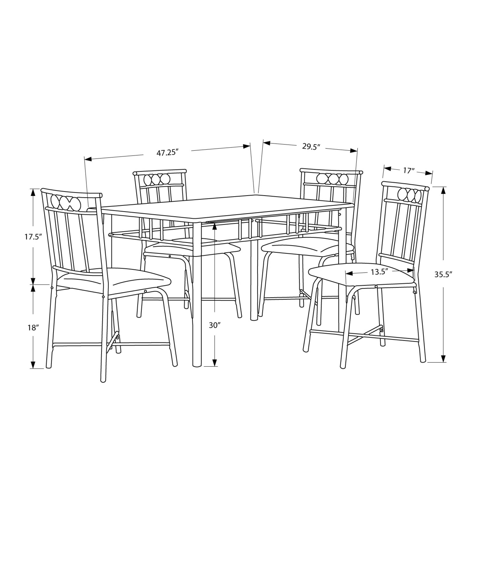 MN-161029    Dining Table Set, 5Pcs Set, Metal, Small, 48" Rectangular, Faux Marble, Kitchen, Metal, Laminate, Brown Marble Look, Bronze, Traditional