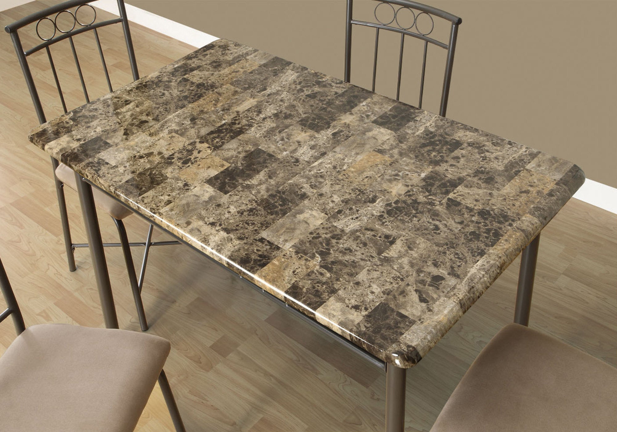 MN-161029    Dining Table Set, 5Pcs Set, Metal, Small, 48" Rectangular, Faux Marble, Kitchen, Metal, Laminate, Brown Marble Look, Bronze, Traditional