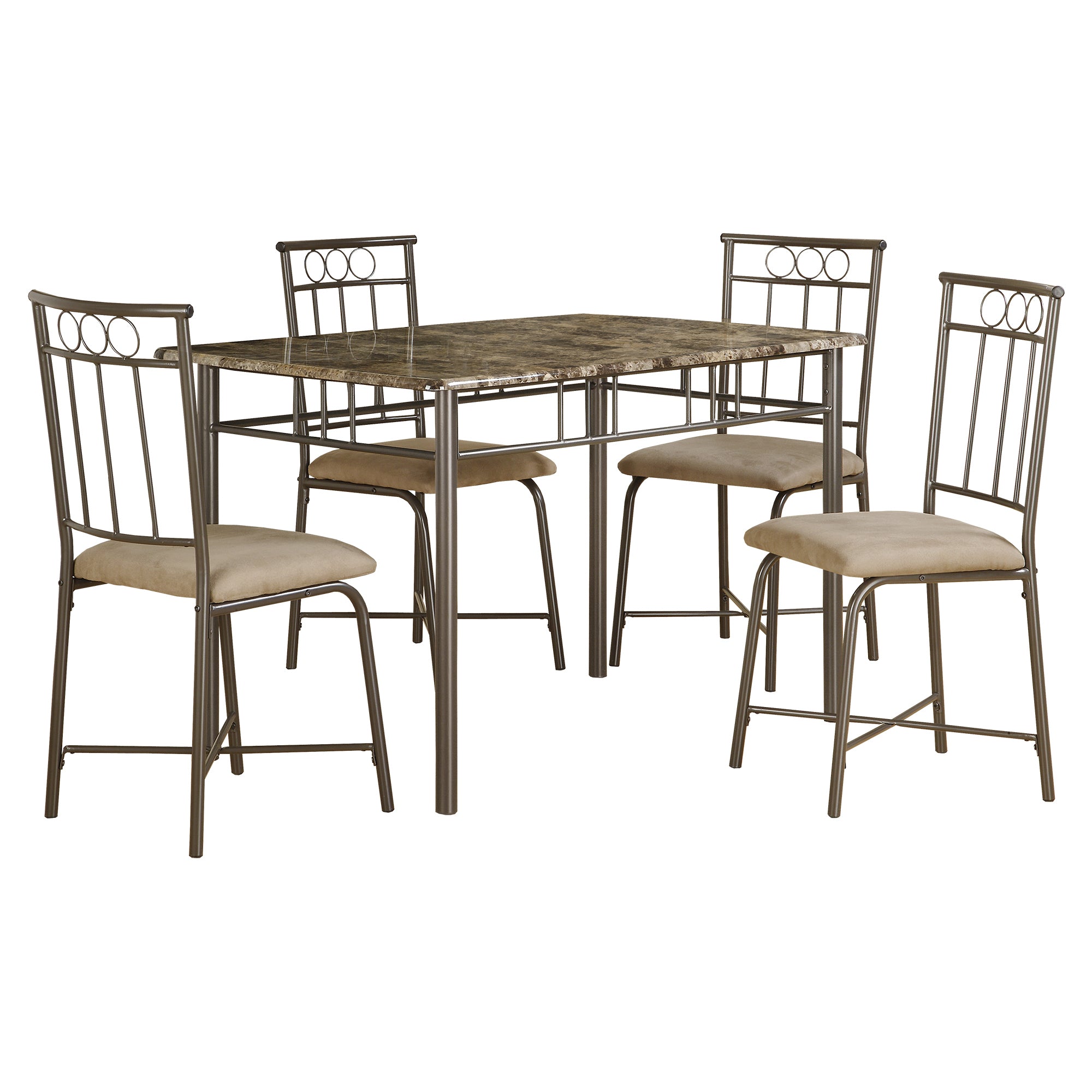 MN-161029    Dining Table Set, 5Pcs Set, Metal, Small, 48" Rectangular, Faux Marble, Kitchen, Metal, Laminate, Brown Marble Look, Bronze, Traditional