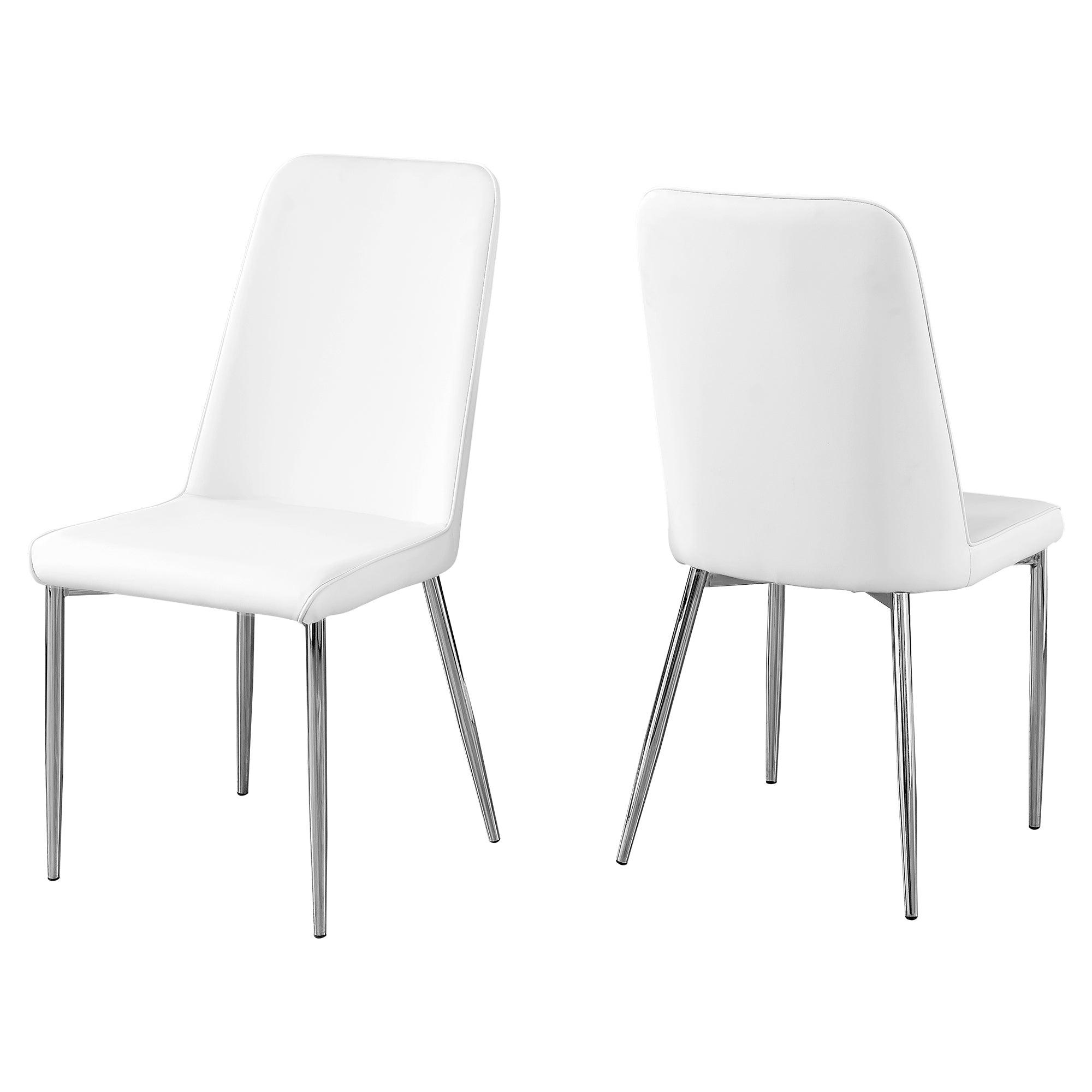 MN-181033    Dining Chair, Set Of 2, Side, Pu Leather-Look, Upholstered, Metal Legs, Kitchen, Dining Room, Leather Look, Metal Legs, White, Chrome, Contemporary, Modern