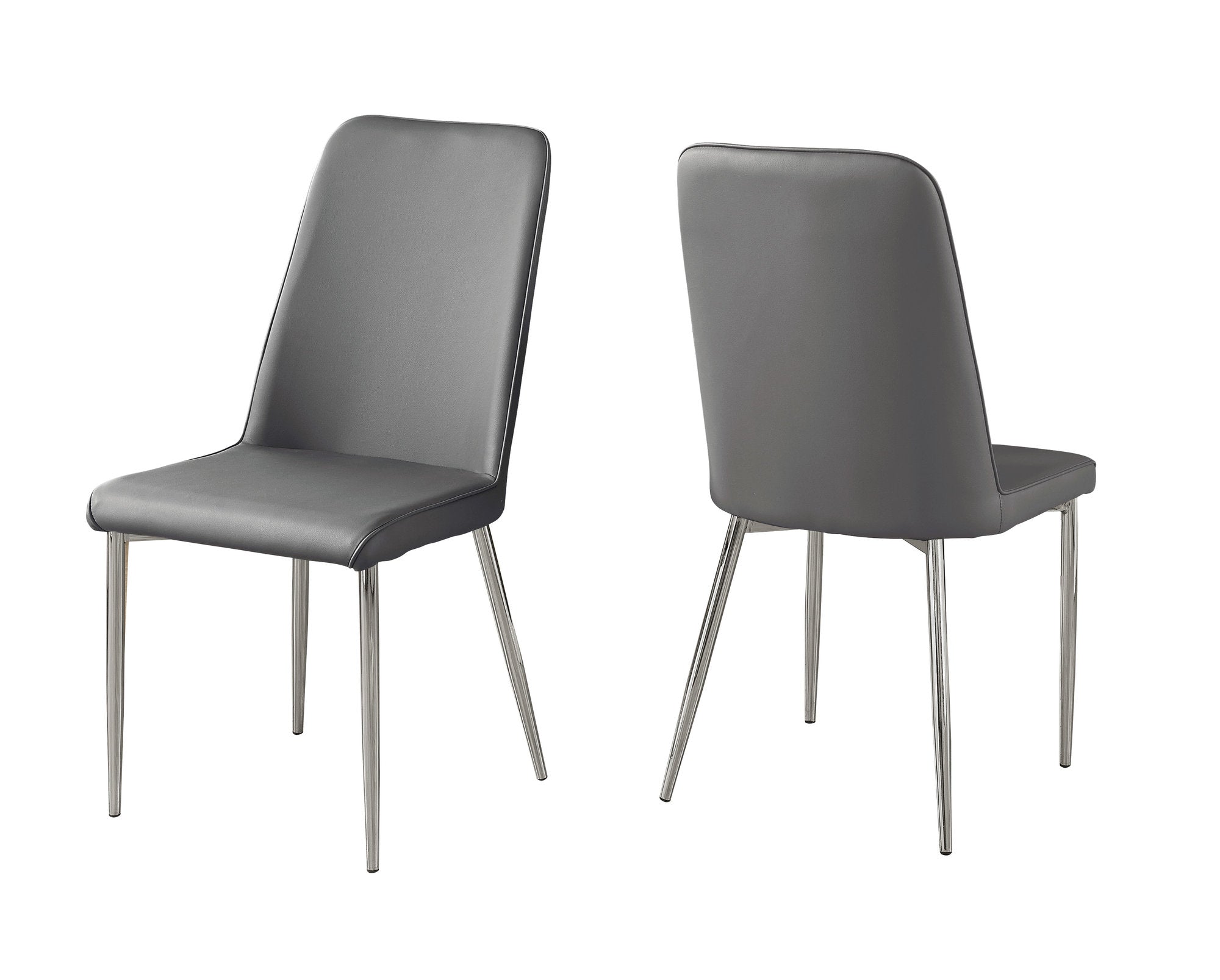 MN-201035    Dining Chair, Set Of 2, Side, Pu Leather-Look, Upholstered, Metal Legs, Kitchen, Dining Room, Leather Look, Metal Legs, Grey, Chrome, Contemporary, Modern