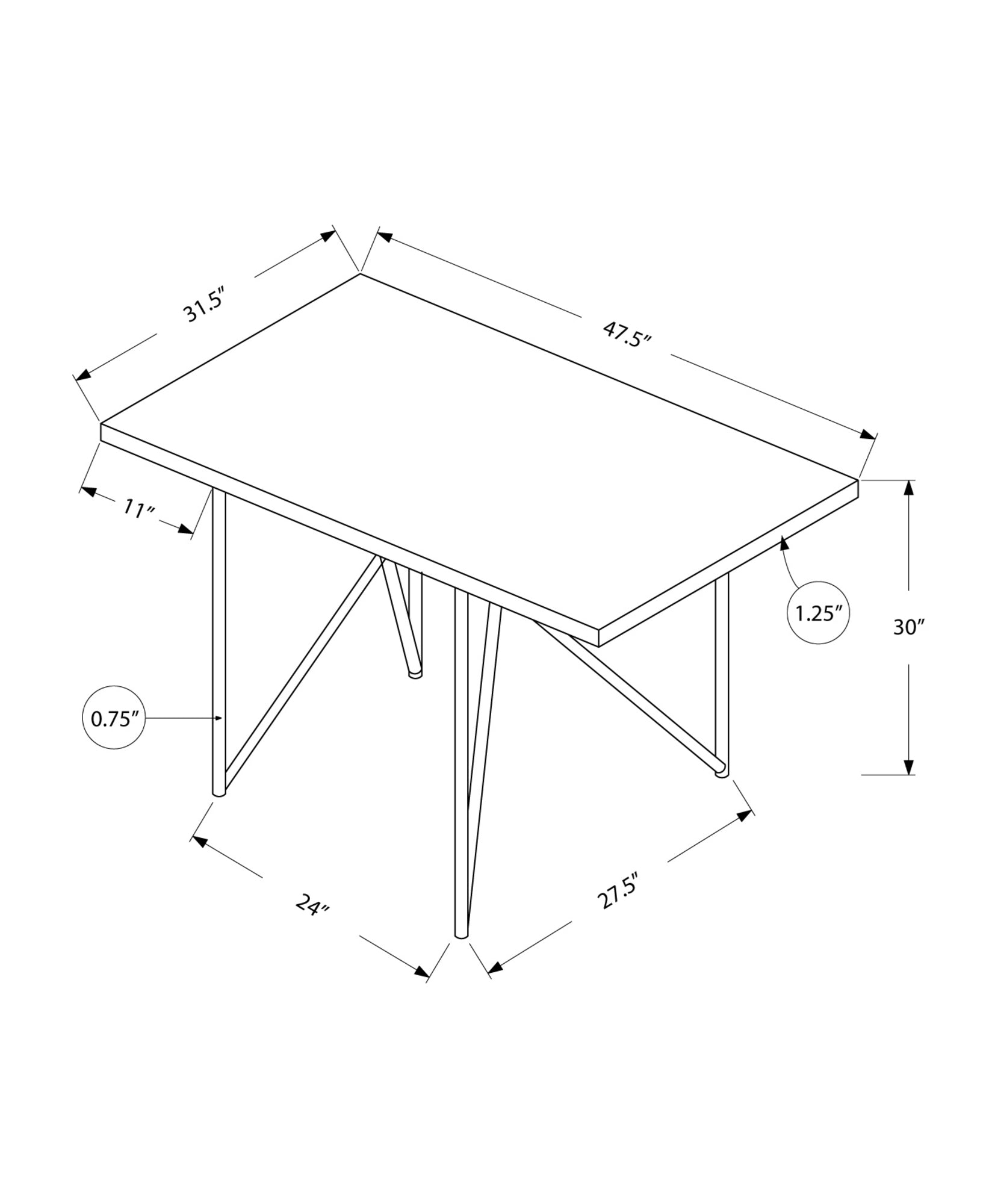 MN-211039    Dining Table, 48" Rectangular, Metal, Kitchen, Dining Room, Metal Base, Laminate, Dark Brown, Chrome, Contemporary, Modern
