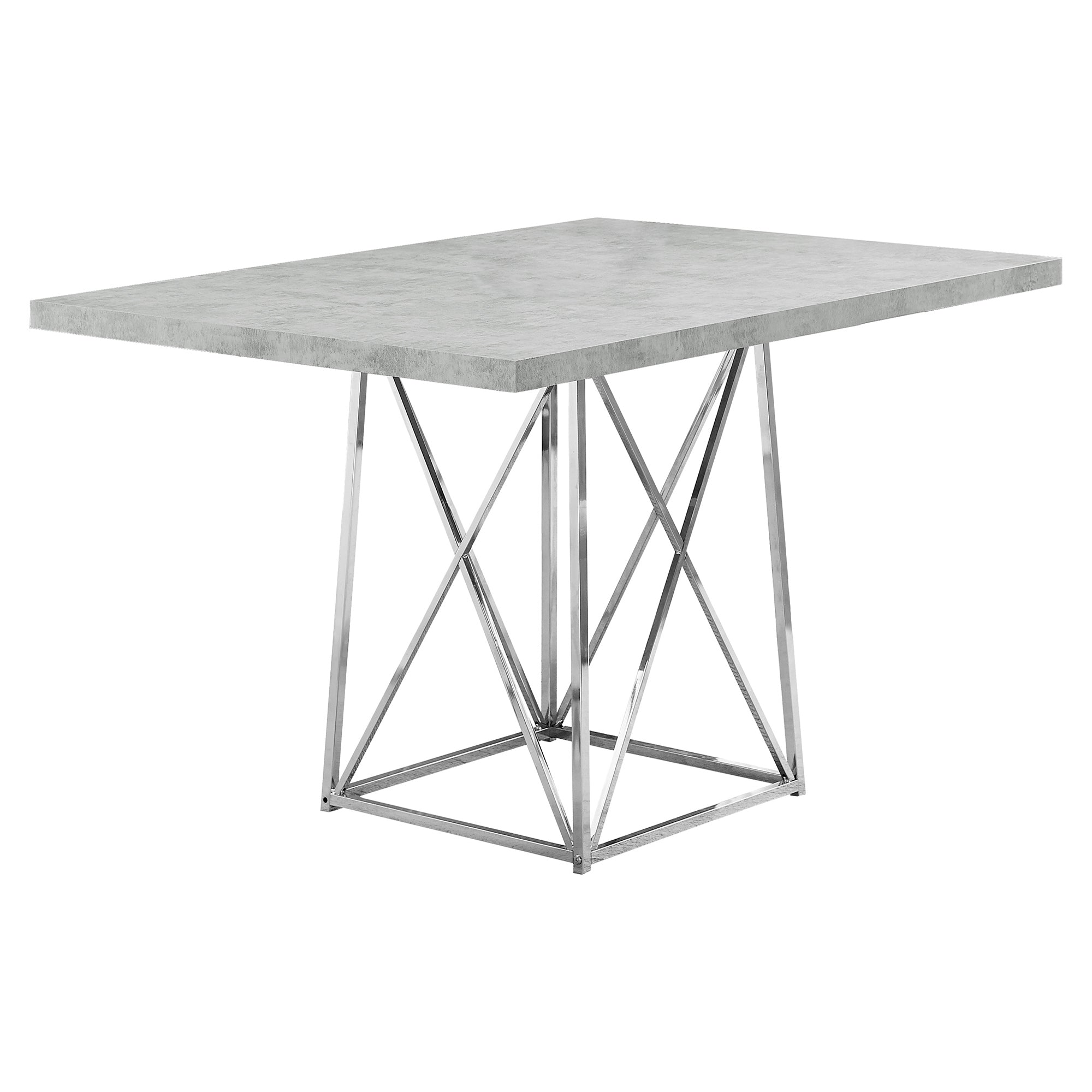 MN-241043    Dining Table, 48" Rectangular, Metal, Kitchen, Dining Room, Metal Base, Laminate, Grey Cement Look, Chrome, Contemporary, Modern