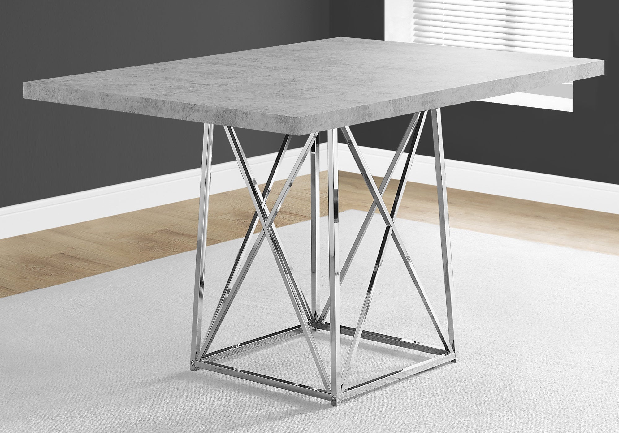 MN-241043    Dining Table, 48" Rectangular, Metal, Kitchen, Dining Room, Metal Base, Laminate, Grey Cement Look, Chrome, Contemporary, Modern
