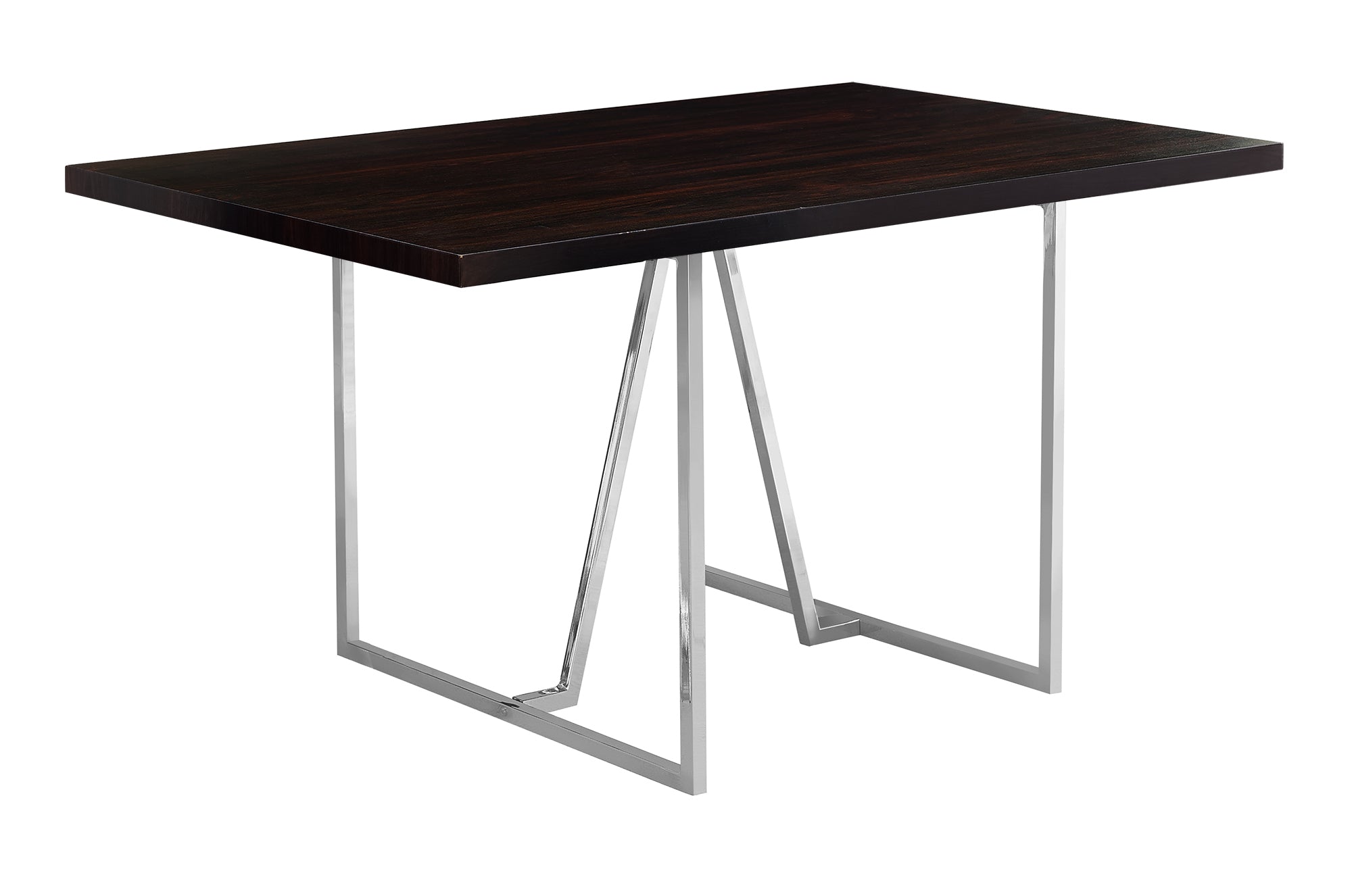 MN-311064    Dining Table, 60" Rectangular, Metal, Kitchen, Dining Room, Metal Legs, Laminate, Dark Brown, Chrome, Contemporary, Modern