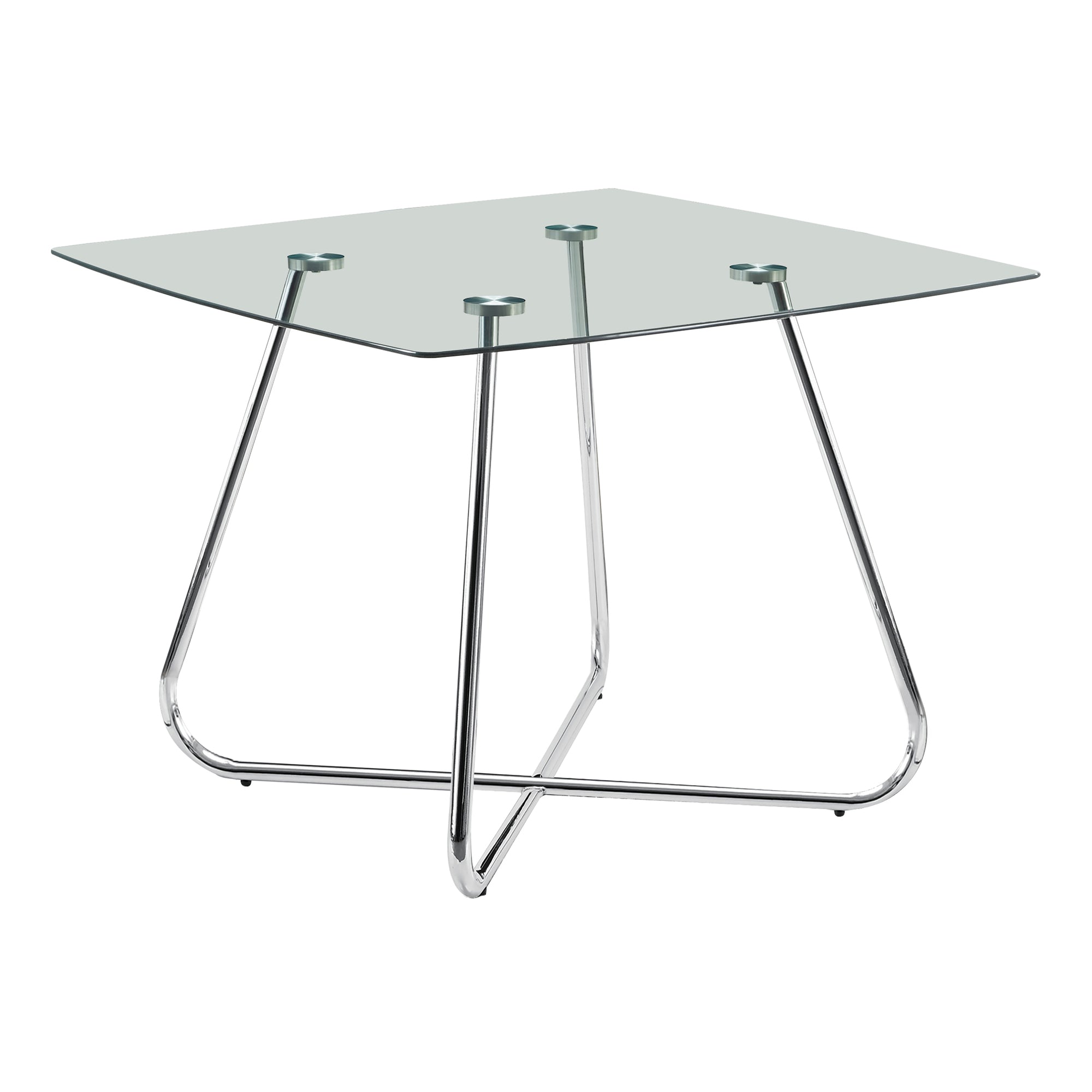 MN-351070    Dining Table, 48" Rectangular, Metal, Tempered Glass, Kitchen, Dining Room, Metal Legs, Tempered Glass, Chrome, Clear, Contemporary, Modern