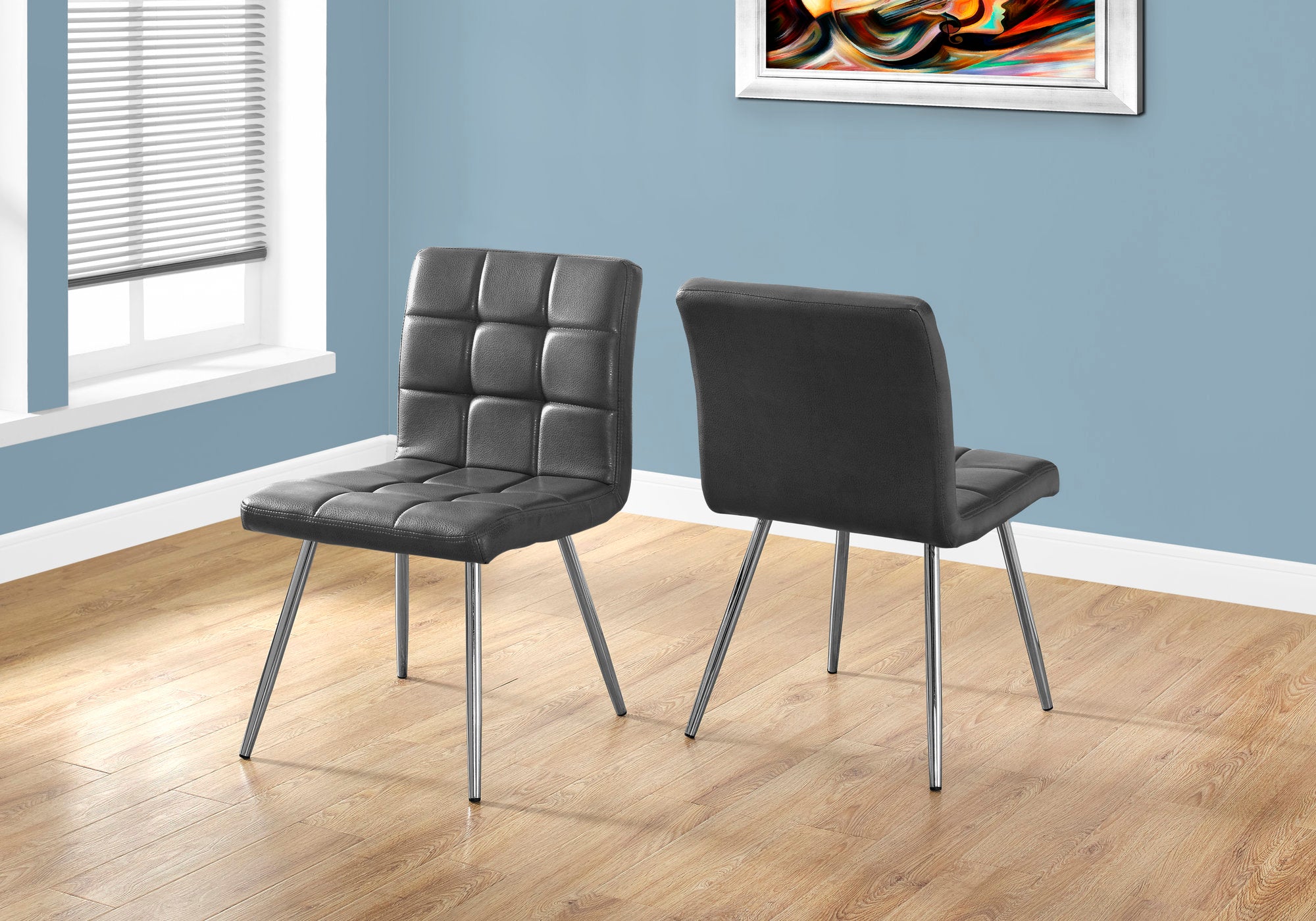 MN-371072    Dining Chair, Set Of 2, Side, Pu Leather-Look, Upholstered, Metal Legs, Kitchen, Dining Room, Leather Look, Metal Legs, Grey, Chrome, Contemporary, Modern