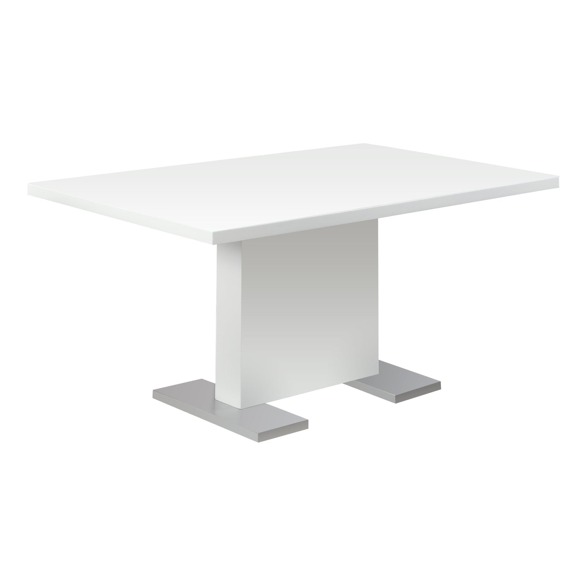 MN-461090    Dining Table, 60" Rectangular, Metal, Kitchen, Dining Room, Metal Base, Laminate, Glossy White, Chrome, Contemporary, Modern