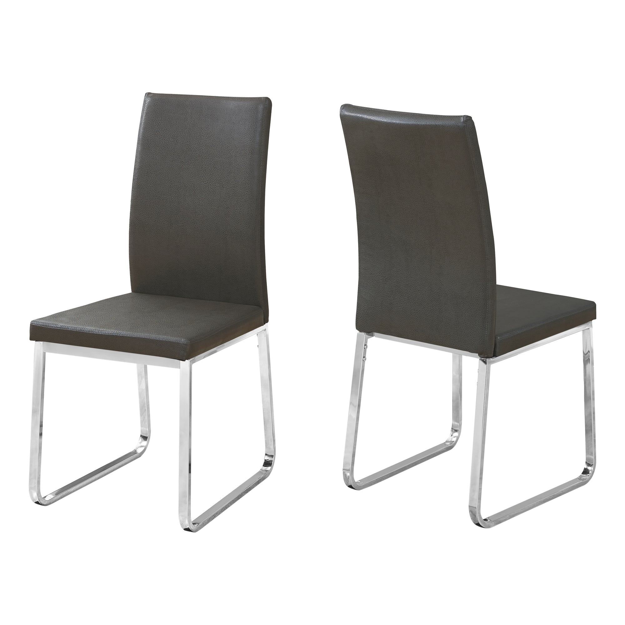 MN-491094    Dining Chair, Set Of 2, Side, Pu Leather-Look, Upholstered, Metal Legs, Kitchen, Dining Room, Leather Look, Metal Legs, Grey, Chrome, Contemporary, Modern