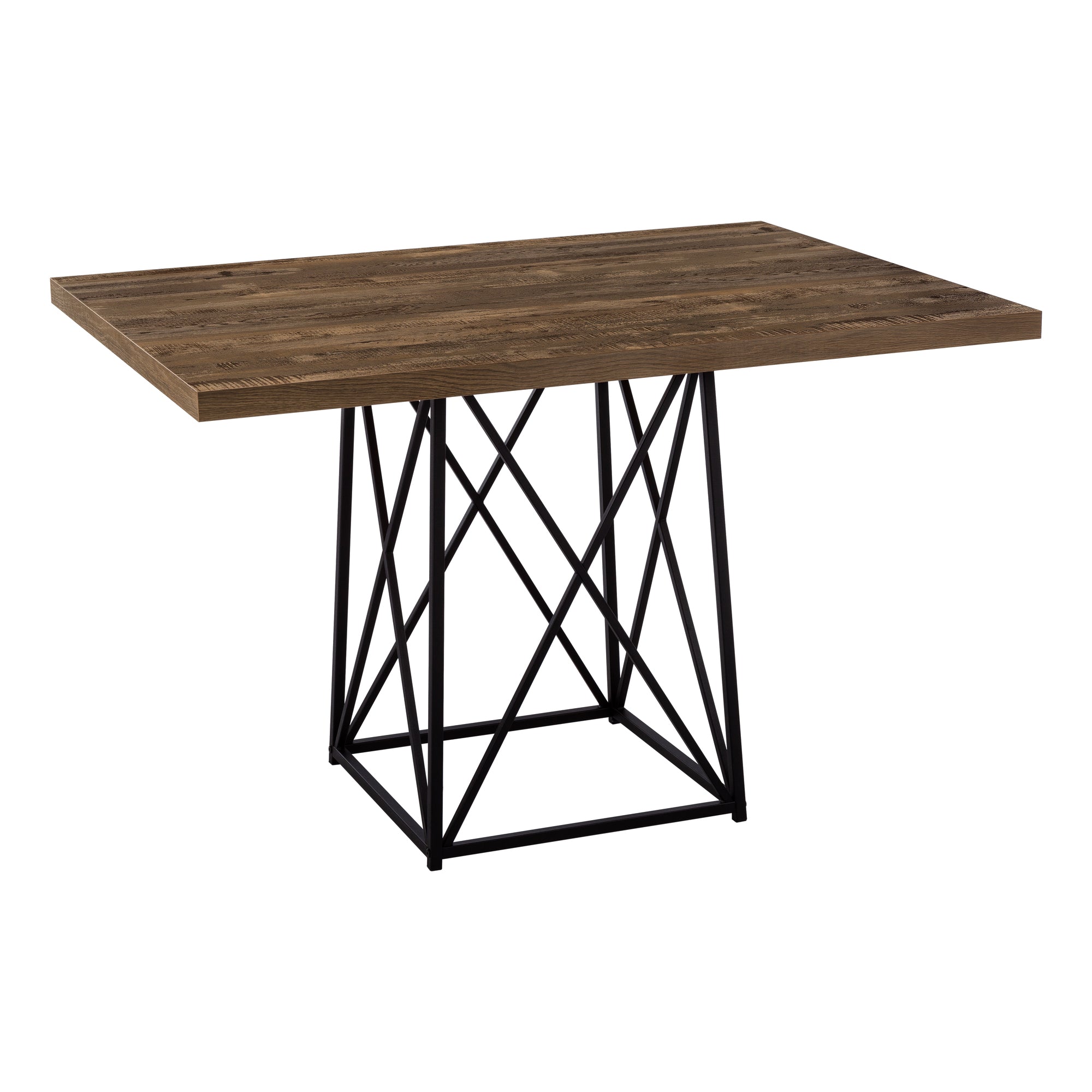 MN-531107    Dining Table, 48" Rectangular, Metal, Kitchen, Dining Room, Metal Base, Laminate, Brown Reclaimed Wood Look, Black, Contemporary, Modern