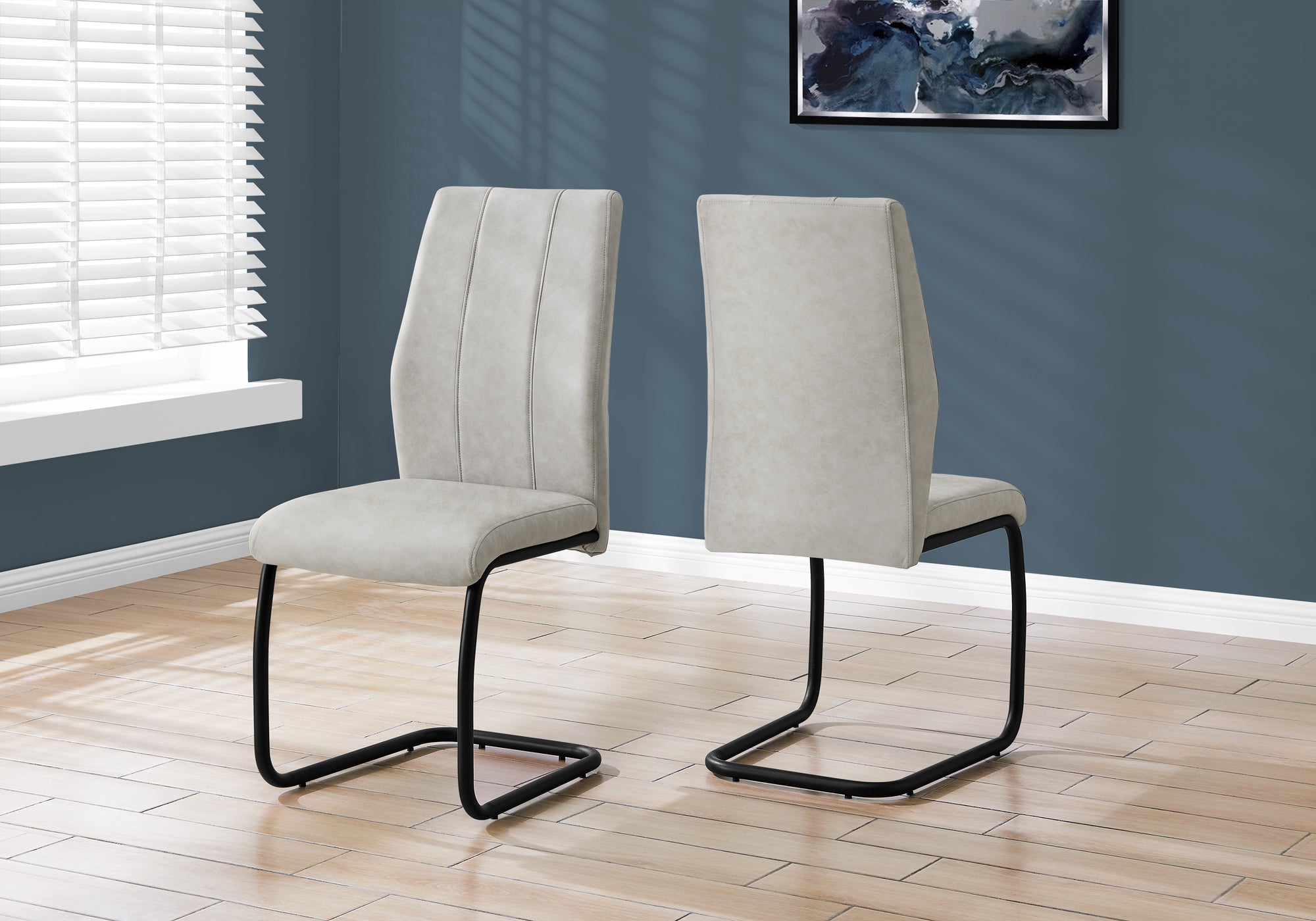 MN-561113    Dining Chair, Set Of 2, Side, Pu Leather-Look, Upholstered, Metal Legs, Kitchen, Dining Room, Velvet, Metal Legs, Grey, Black, Contemporary, Modern