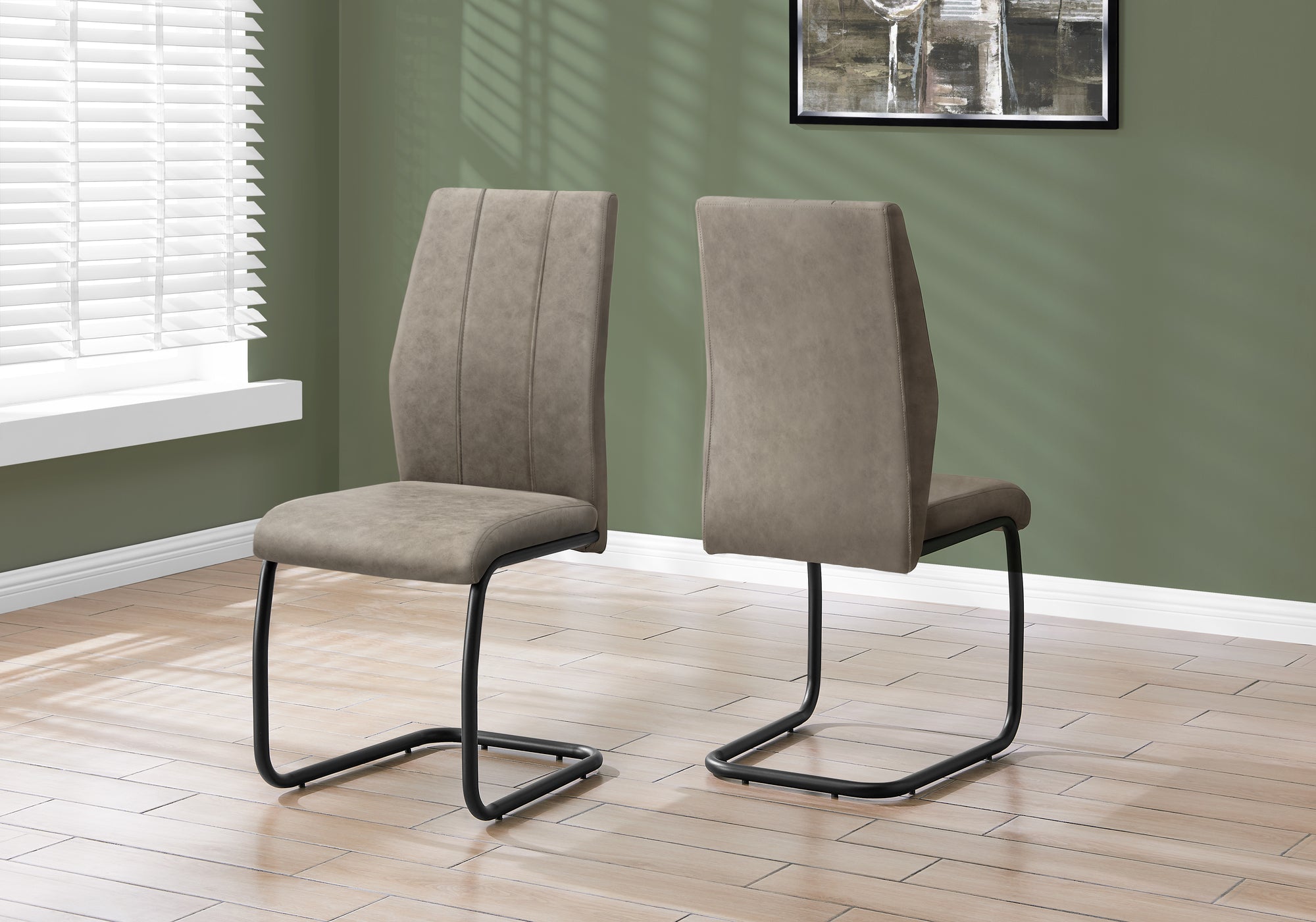 MN-571114    Dining Chair, Set Of 2, Side, Pu Leather-Look, Upholstered, Metal Legs, Kitchen, Dining Room, Velvet, Metal Legs, Taupe, Black, Contemporary, Modern