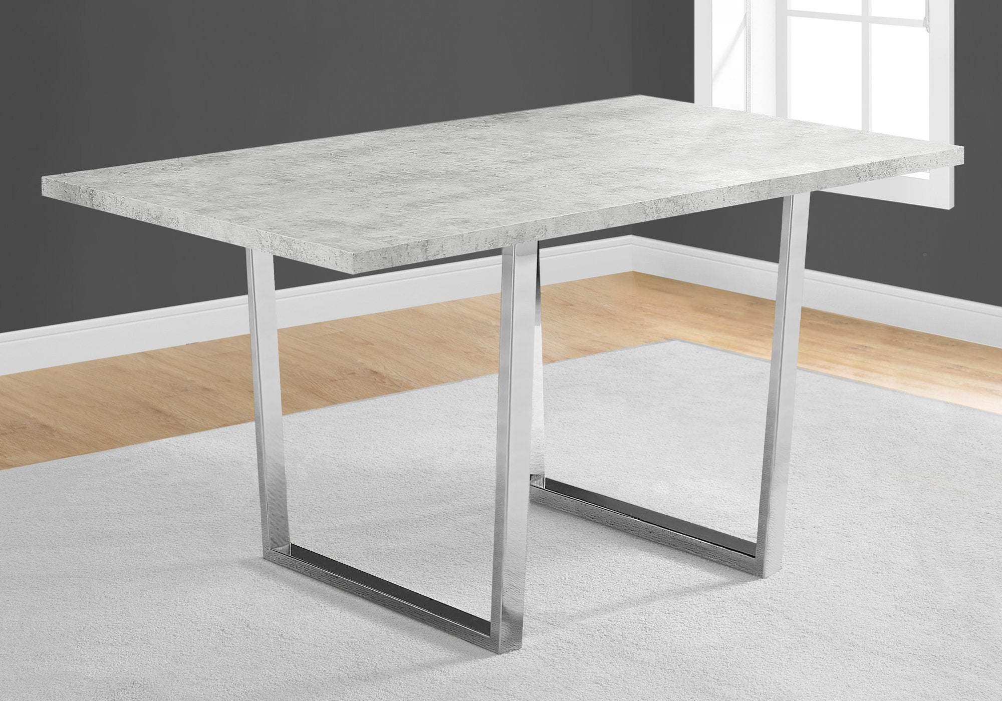 MN-591119    Dining Table, 60" Rectangular, Metal, Kitchen, Dining Room, Metal Legs, Laminate, Grey Cement Look, Chrome, Contemporary, Modern