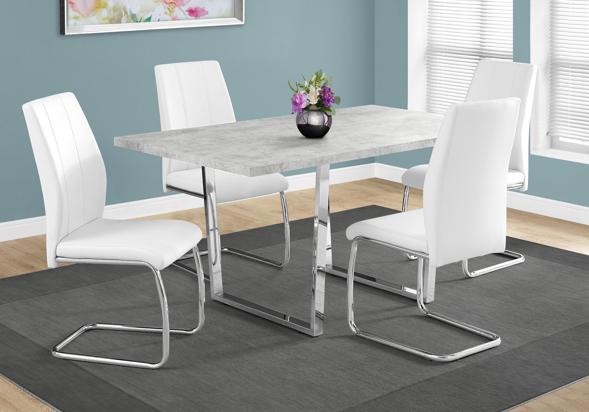 MN-591119    Dining Table, 60" Rectangular, Metal, Kitchen, Dining Room, Metal Legs, Laminate, Grey Cement Look, Chrome, Contemporary, Modern