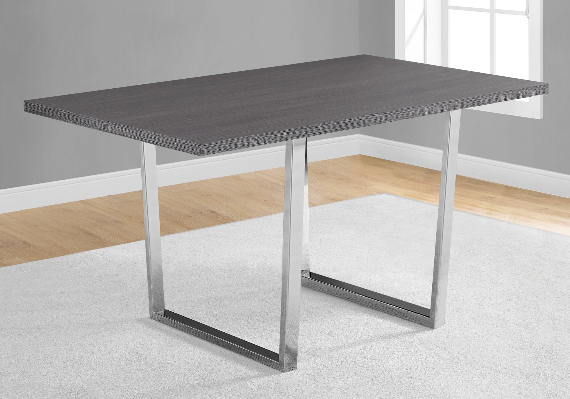 MN-601120    Dining Table, 60" Rectangular, Metal, Kitchen, Dining Room, Metal Legs, Laminate, Grey, Chrome, Contemporary, Modern