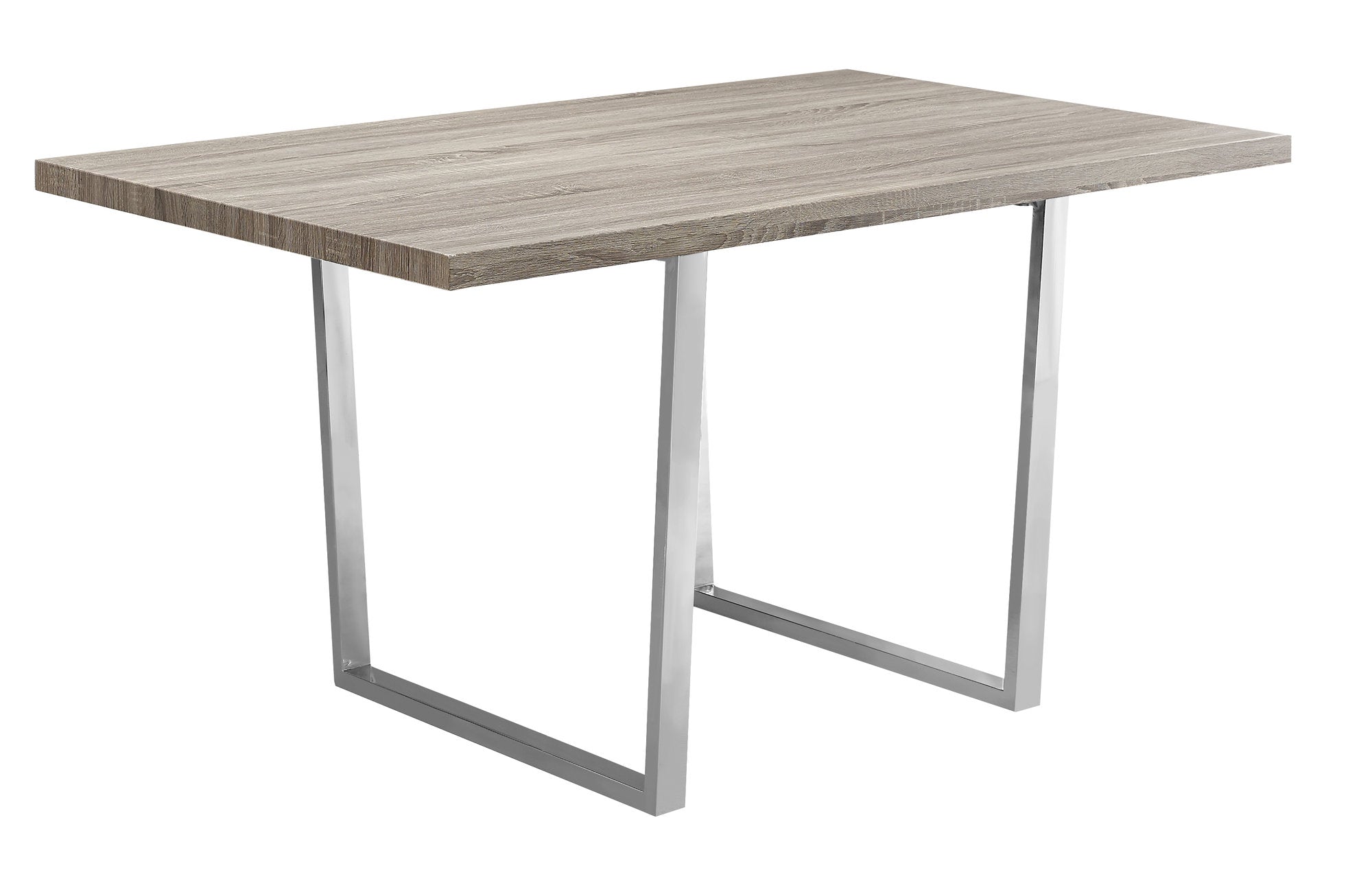 MN-611121    Dining Table, 60" Rectangular, Metal, Kitchen, Dining Room, Metal Legs, Laminate, Dark Taupe, Chrome, Contemporary, Modern