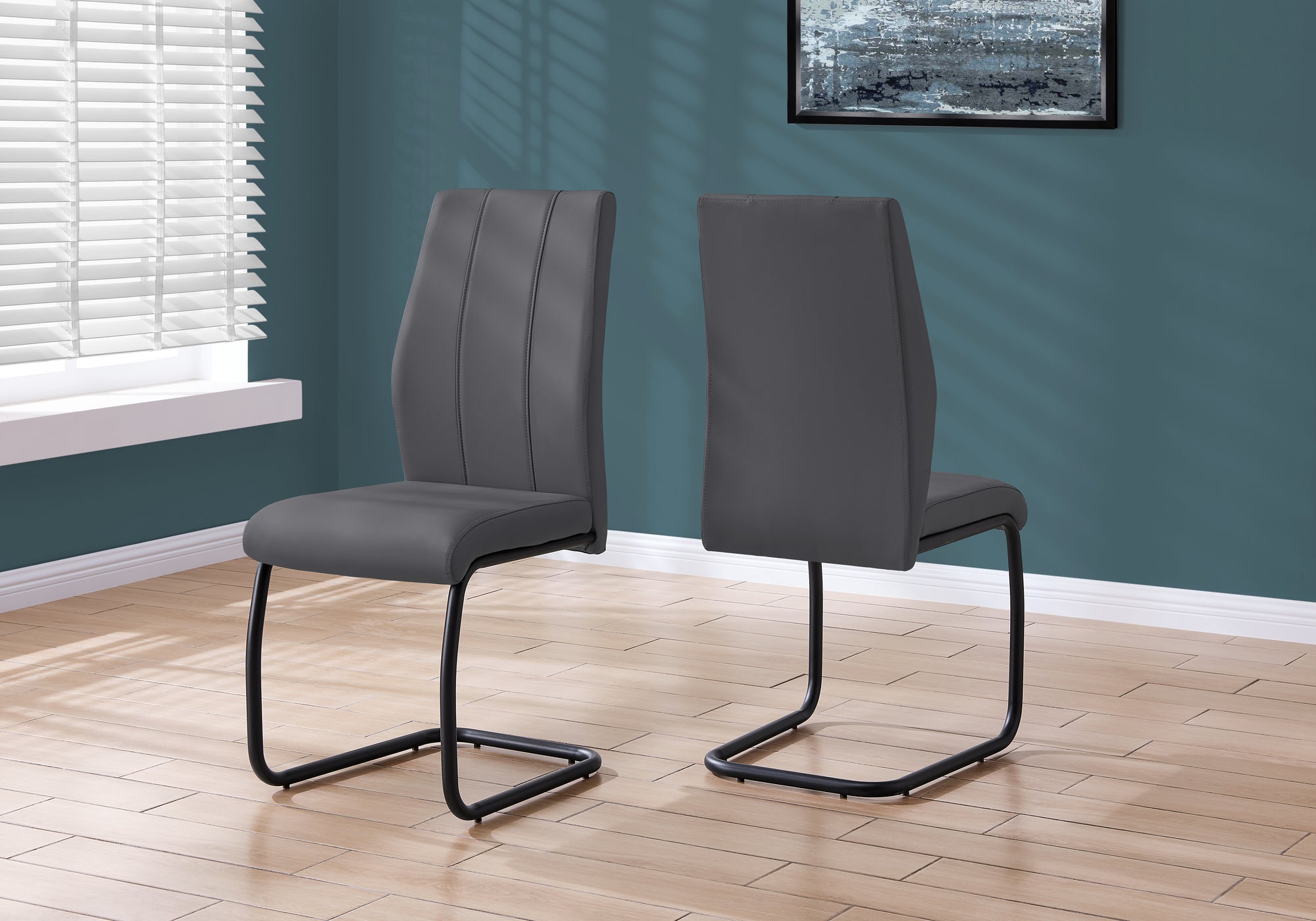 MN-641124    Dining Chair, Set Of 2, Side, Pu Leather-Look, Upholstered, Metal Legs, Kitchen, Dining Room, Velvet, Metal Legs, Grey, Black, Contemporary, Modern