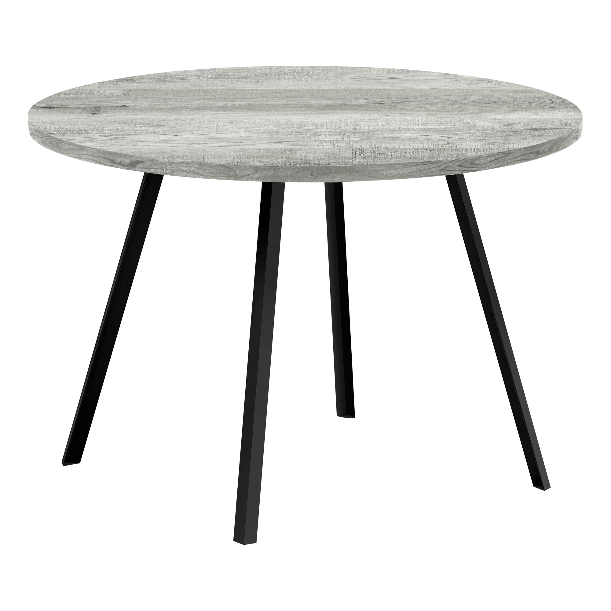 MN-691151    Dining Table, 48" Round, Metal, Kitchen, Dining Room, Metal Legs, Laminate, Grey Reclaimed Wood Look, Black, Contemporary, Industrial, Modern