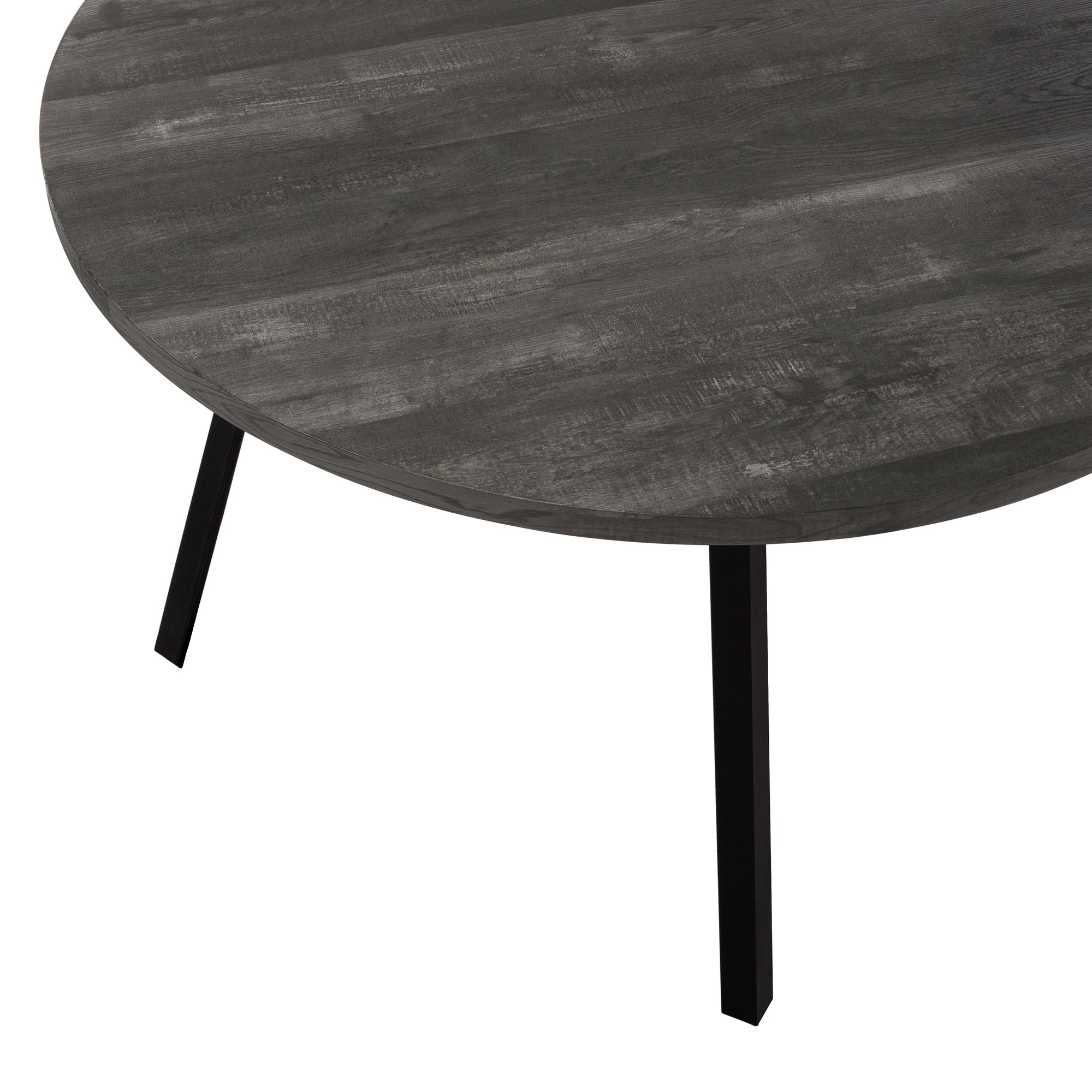 MN-701153    Dining Table, 48" Round, Metal, Kitchen, Dining Room, Metal Legs, Laminate, Black Reclaimed Wood Look, Black, Contemporary, Industrial, Modern