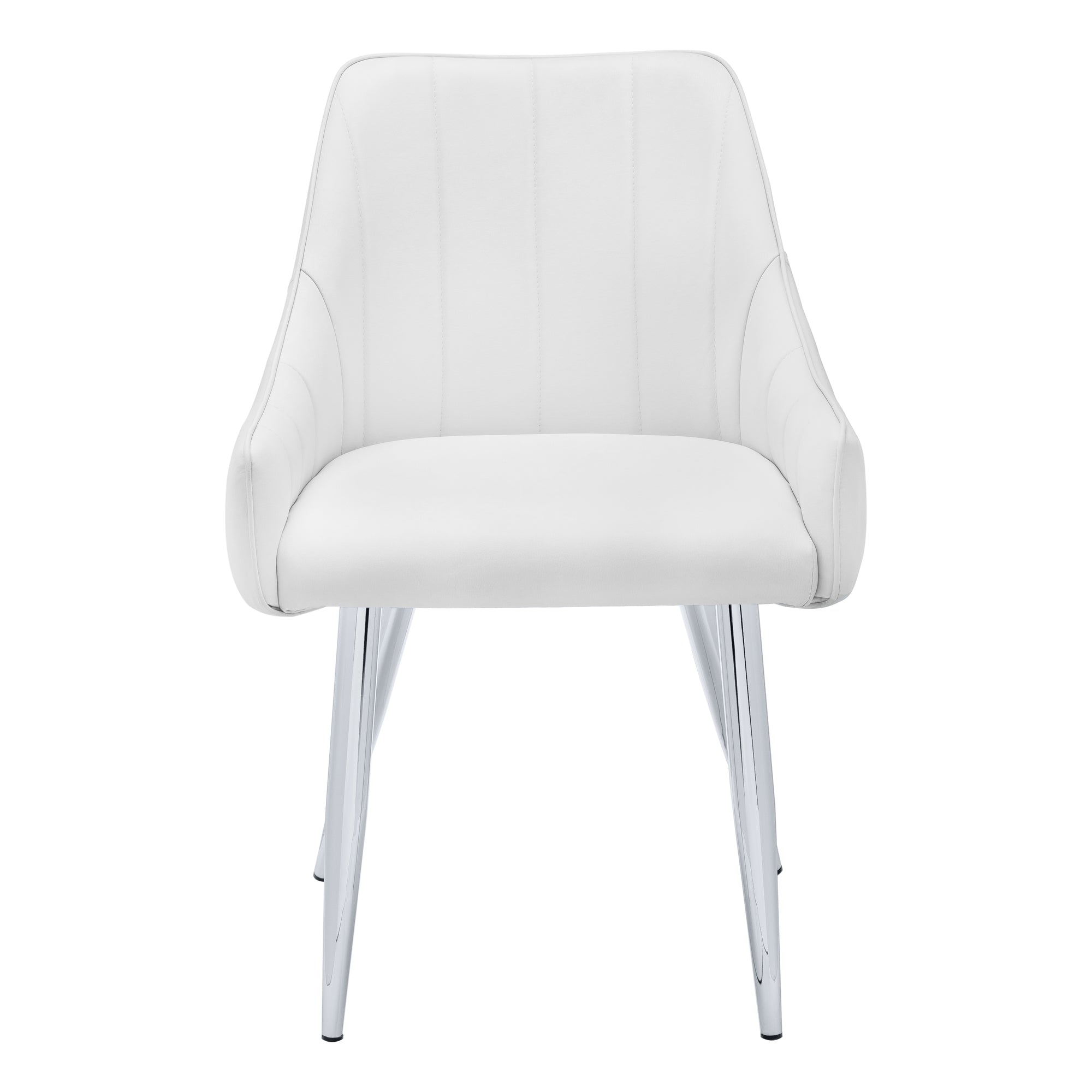 MN-781184    Dining Chair, Set Of 2, Side, Pu Leather-Look, Upholstered, Metal Legs, Kitchen, Dining Room, Leather Look, Metal Legs, White, Chrome, Contemporary, Modern