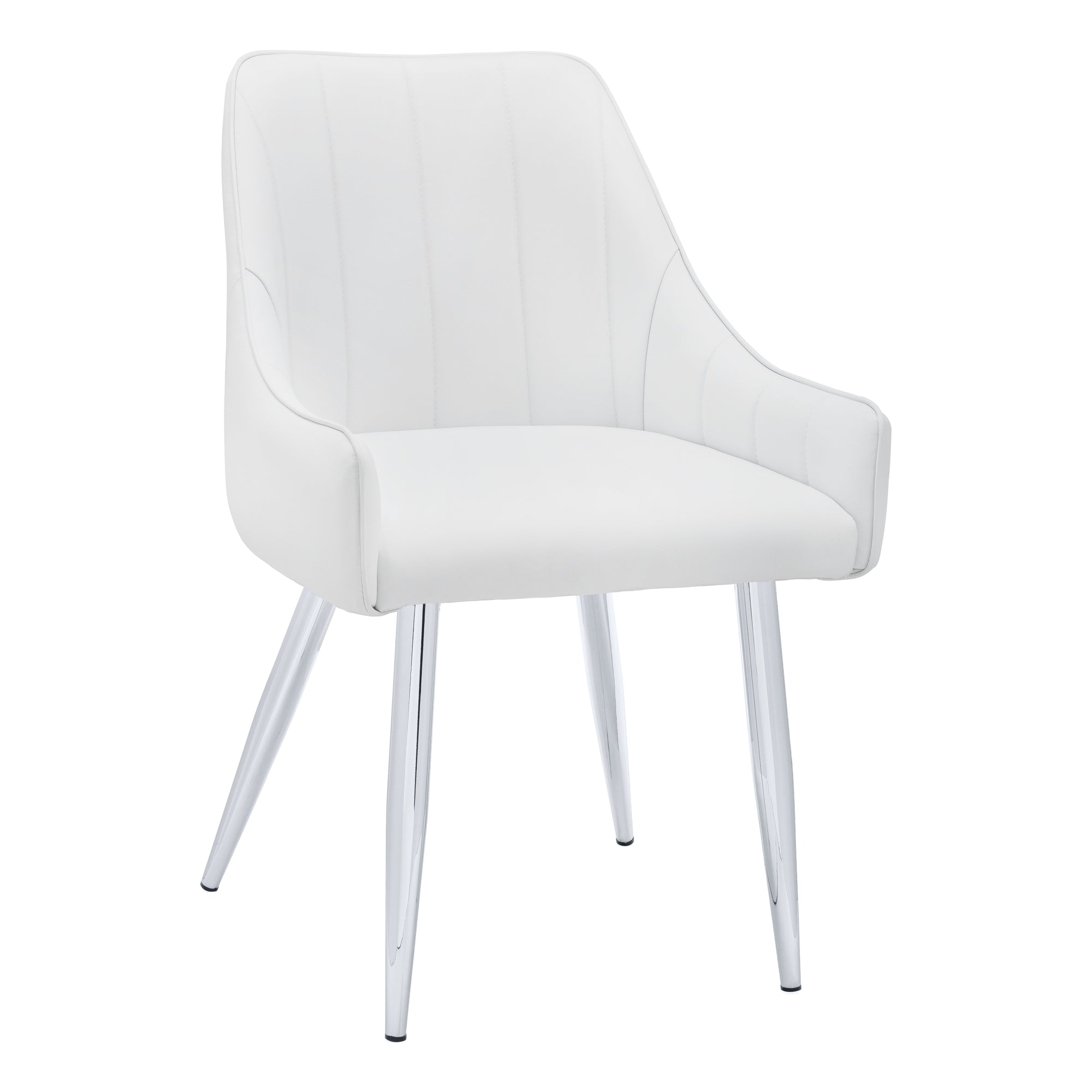 MN-781184    Dining Chair, Set Of 2, Side, Pu Leather-Look, Upholstered, Metal Legs, Kitchen, Dining Room, Leather Look, Metal Legs, White, Chrome, Contemporary, Modern