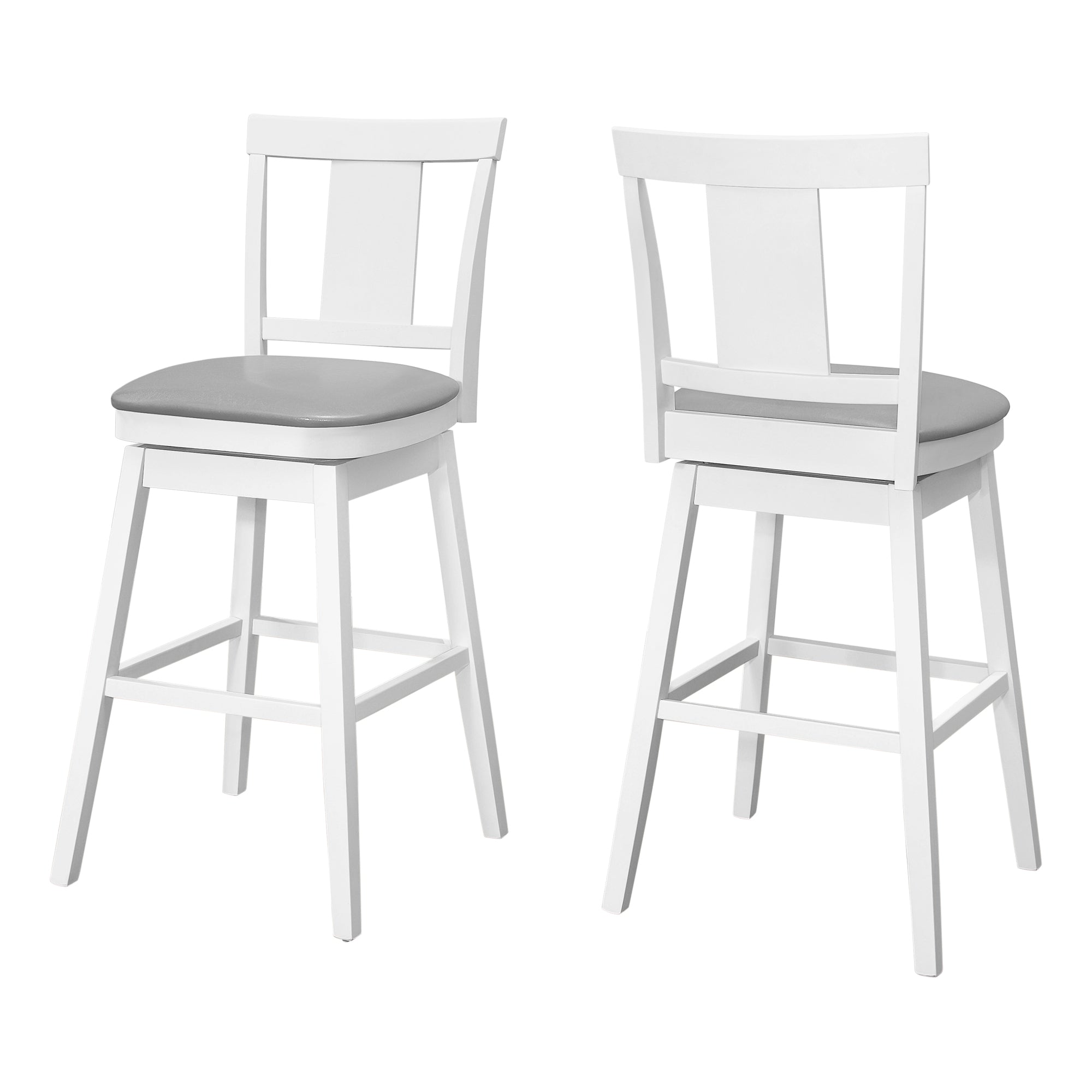 MN-981232    Bar Stool, Set Of 2, Swivel, Bar Height, Wood, Leather Look, White, Traditional