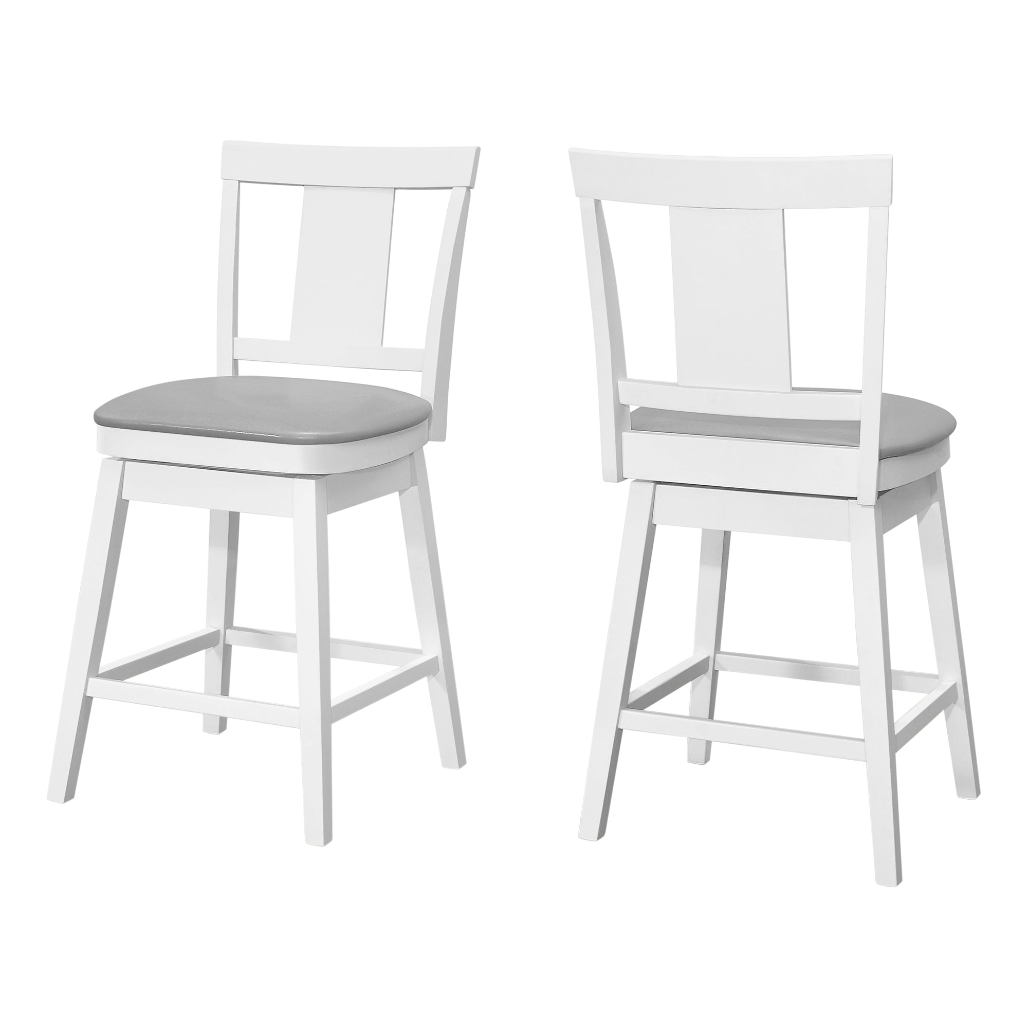 MN-991233    Bar Stool, Set Of 2, Swivel, Counter Height, Wood, Leather Look, White, Traditional