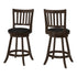 MN-111237    Bar Stool, Set Of 2, Swivel, Counter Height, Wood, Leather Look, Dark Brown, Black, Traditional