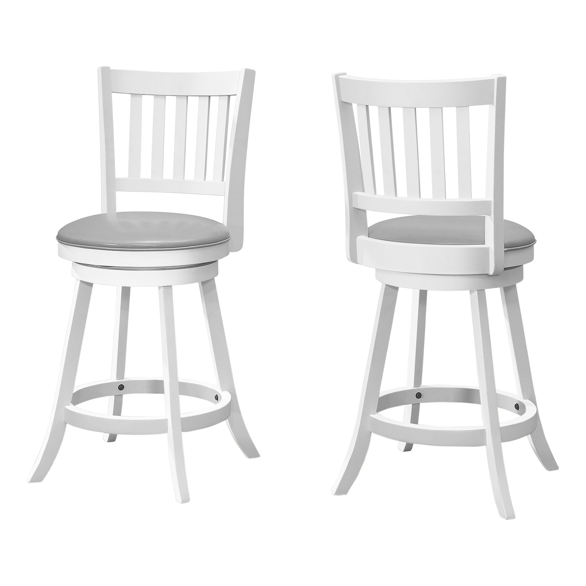 MN-131239    Bar Stool, Set Of 2, Swivel, Counter Height, Wood, Leather Look, White, Traditional